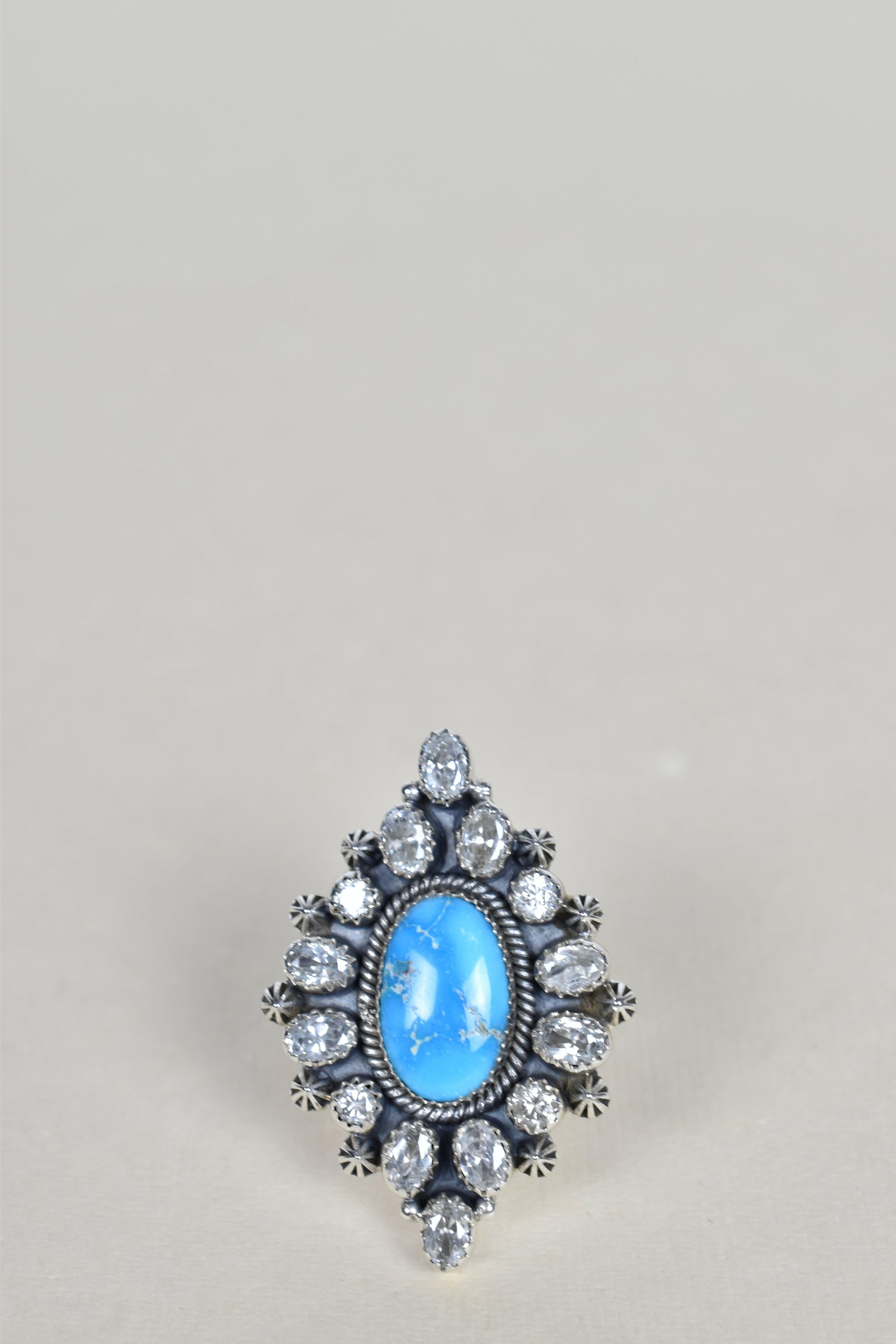 Turquoise & Crystal One of A Kind Ring-Statement Rings-Krush Kandy, Women's Online Fashion Boutique Located in Phoenix, Arizona (Scottsdale Area)