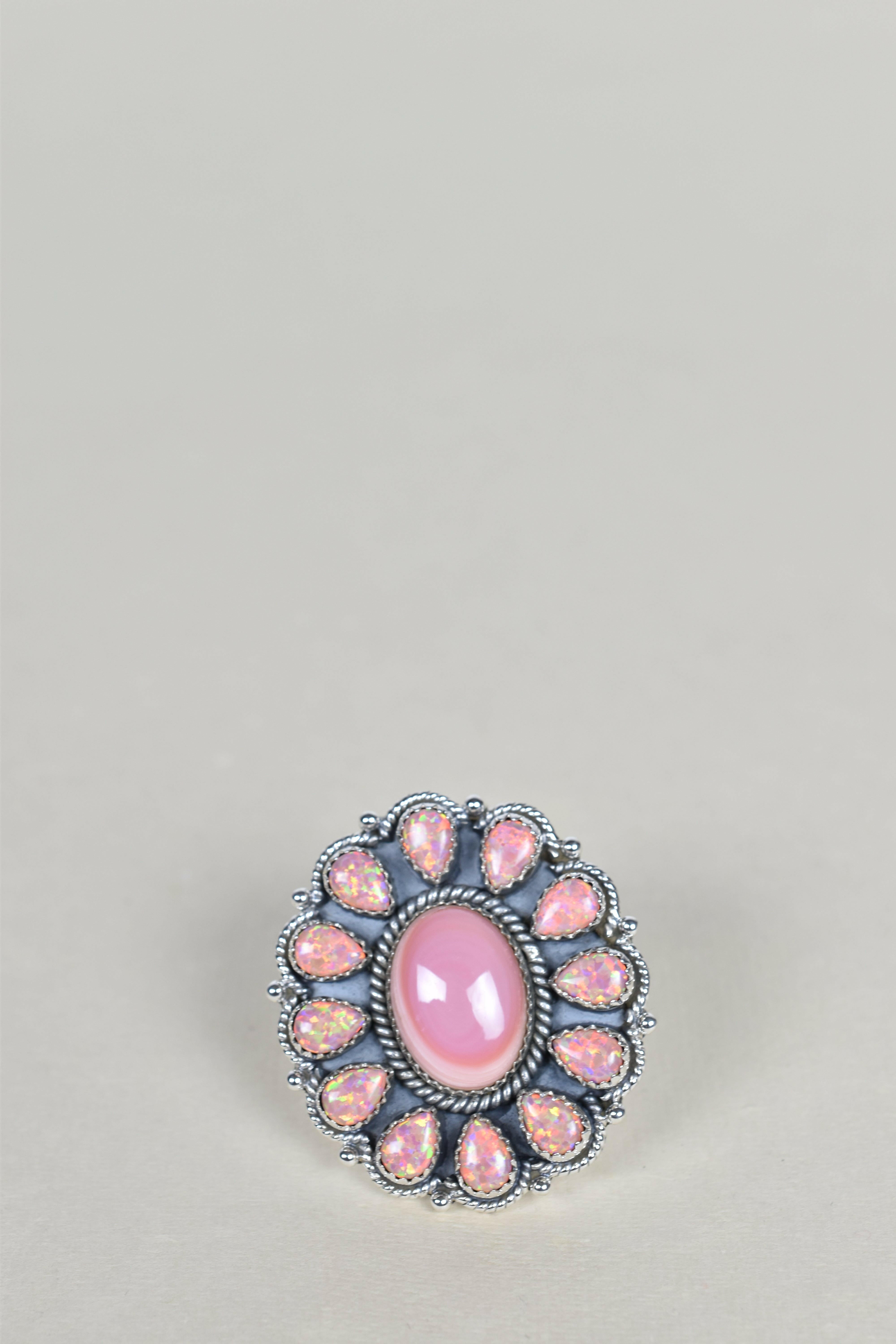 Pink Conch & Peach Opal One of A Kind Ring-Cluster Rings-Krush Kandy, Women's Online Fashion Boutique Located in Phoenix, Arizona (Scottsdale Area)
