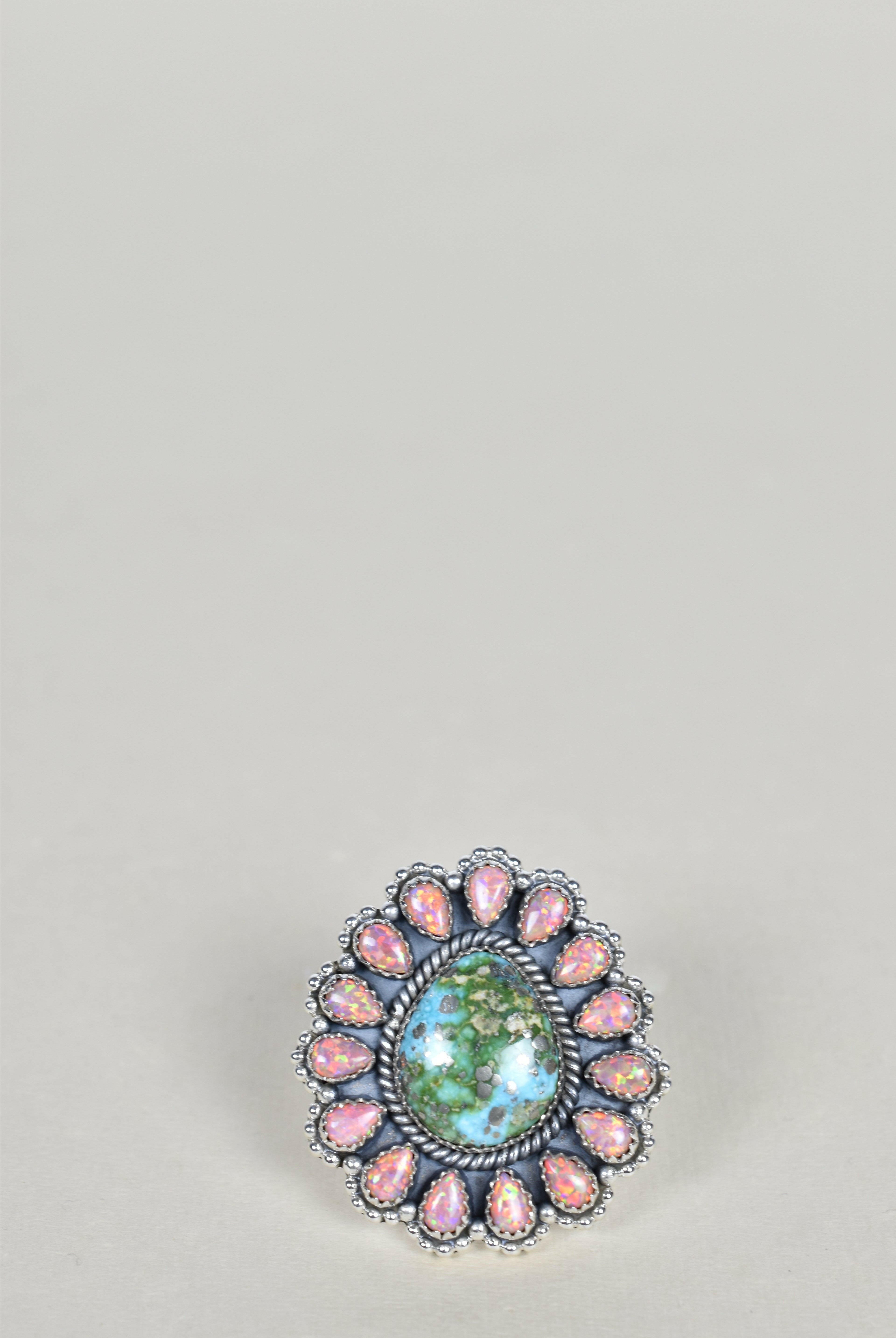 Sonoran Gold Turquoise & Peach Opal One of A Kind Ring-Cluster Rings-Krush Kandy, Women's Online Fashion Boutique Located in Phoenix, Arizona (Scottsdale Area)