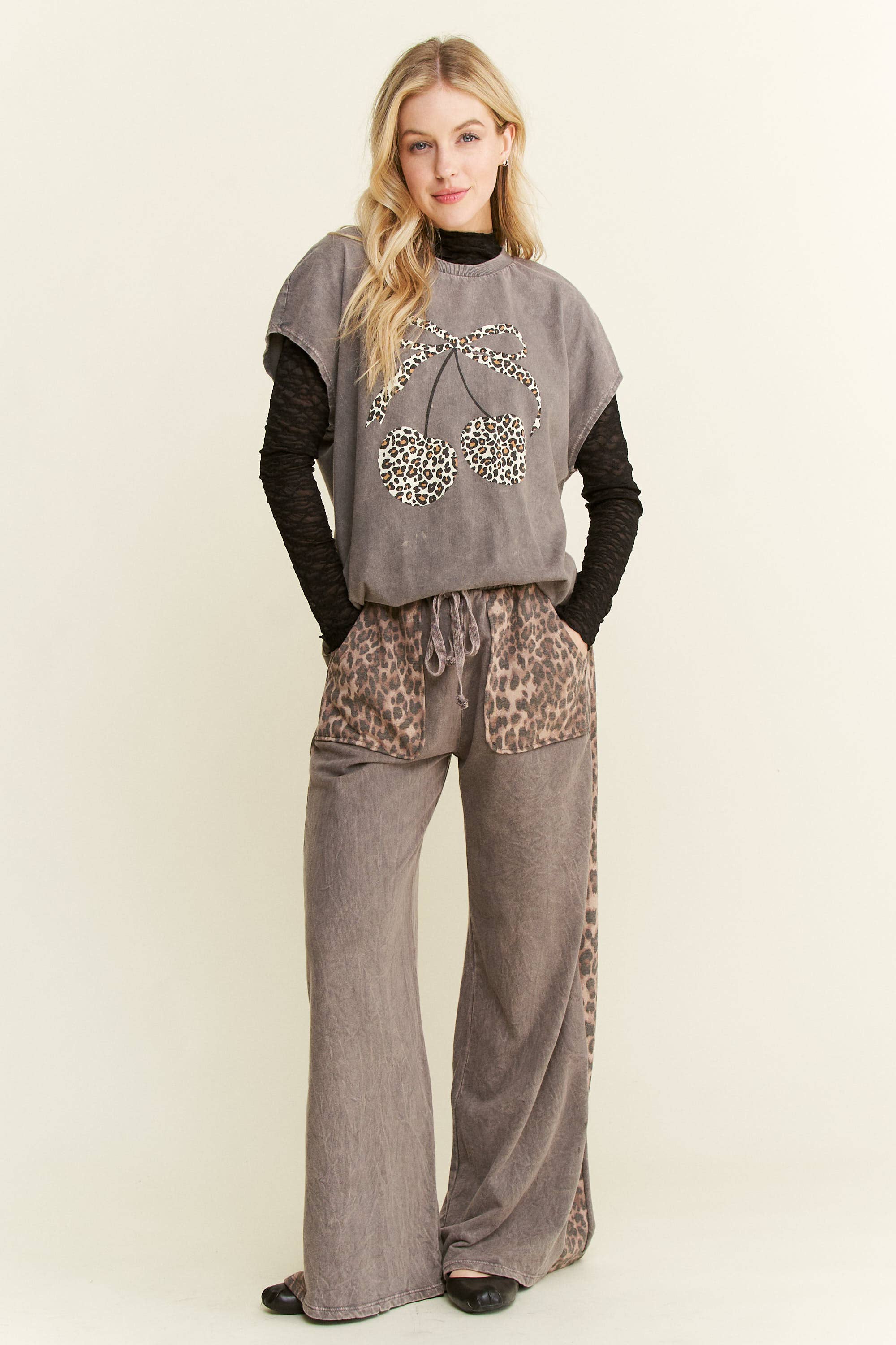 Mineral Washed Leopard Print Pocket Side Trim Pants-Pants-Krush Kandy, Women's Online Fashion Boutique Located in Phoenix, Arizona (Scottsdale Area)