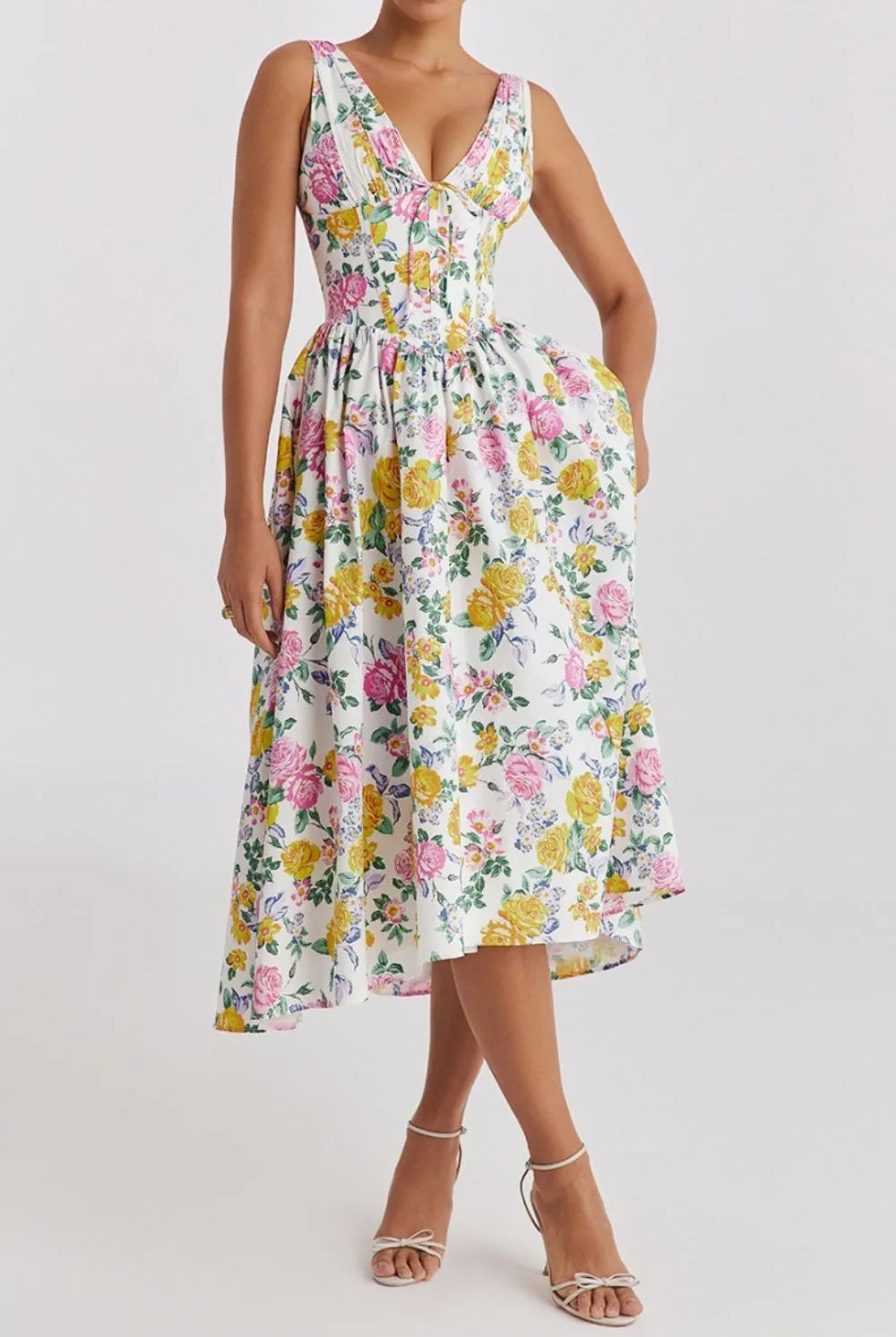 Floral V-Neck Sleeveless Midi Dress with Pockets-Dresses-Krush Kandy, Women's Online Fashion Boutique Located in Phoenix, Arizona (Scottsdale Area)