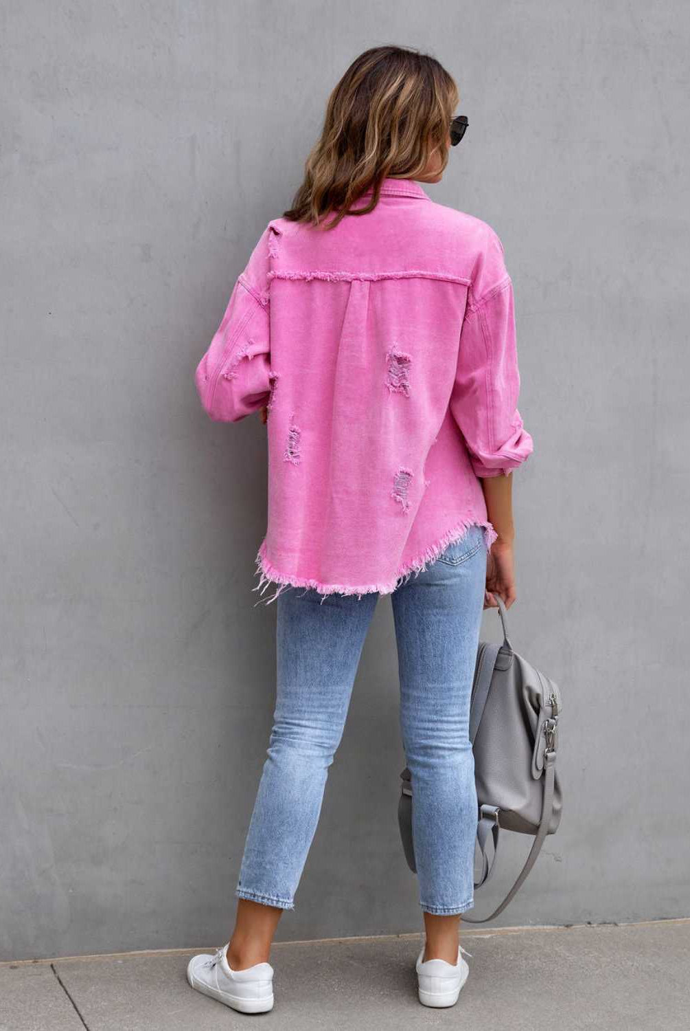 Distressed Drop Shoulder Denim Jacket-Krush Kandy, Women's Online Fashion Boutique Located in Phoenix, Arizona (Scottsdale Area)