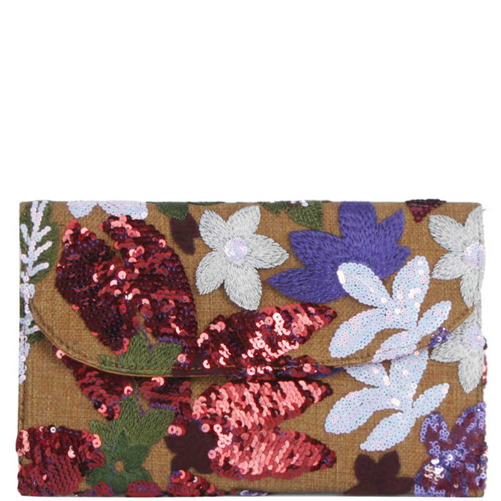 Floral Leaf Embroidered Sequin Clutch-Purses & Bags-Krush Kandy, Women's Online Fashion Boutique Located in Phoenix, Arizona (Scottsdale Area)