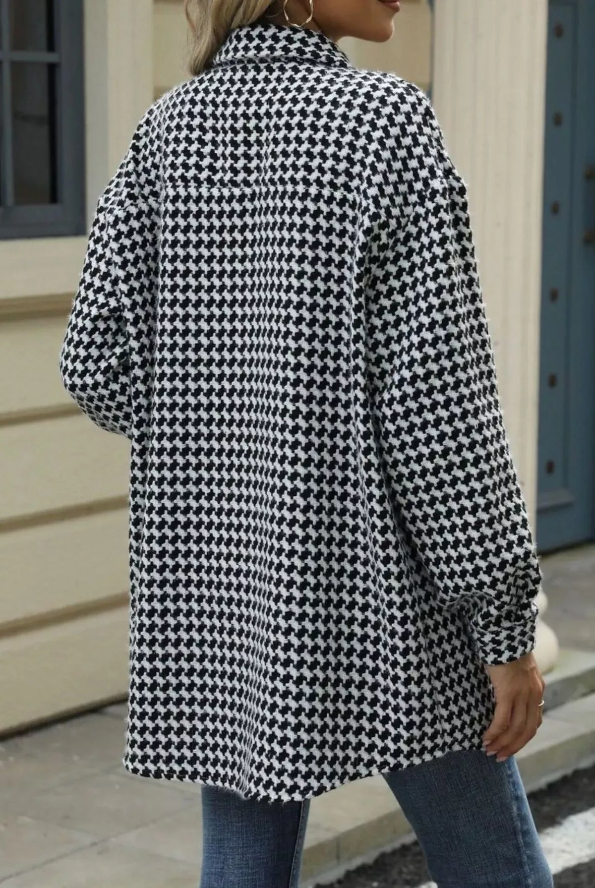 Houndstooth Button Up Long Sleeve Coat-Jacket-Krush Kandy, Women's Online Fashion Boutique Located in Phoenix, Arizona (Scottsdale Area)