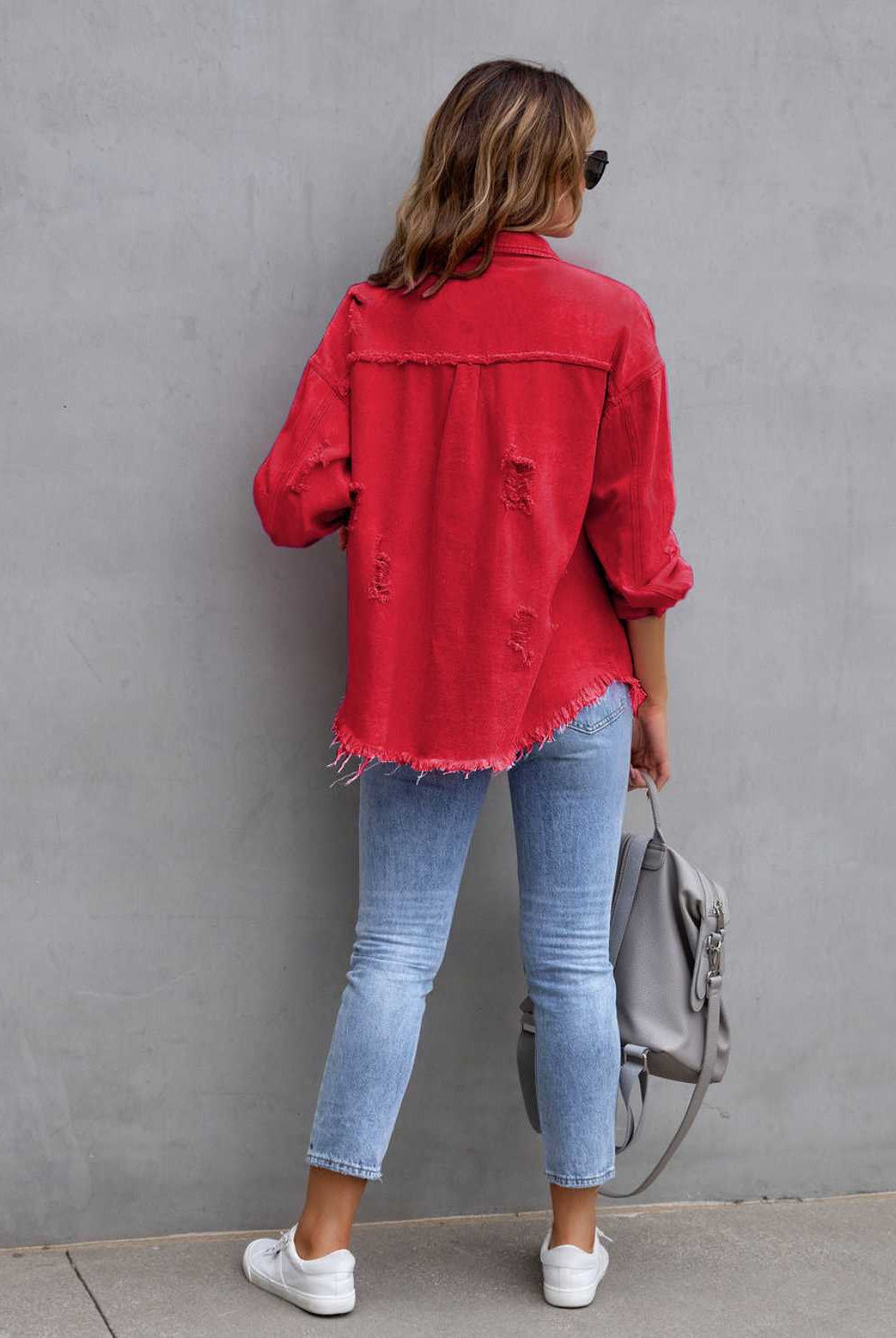 Distressed Drop Shoulder Denim Jacket-Krush Kandy, Women's Online Fashion Boutique Located in Phoenix, Arizona (Scottsdale Area)