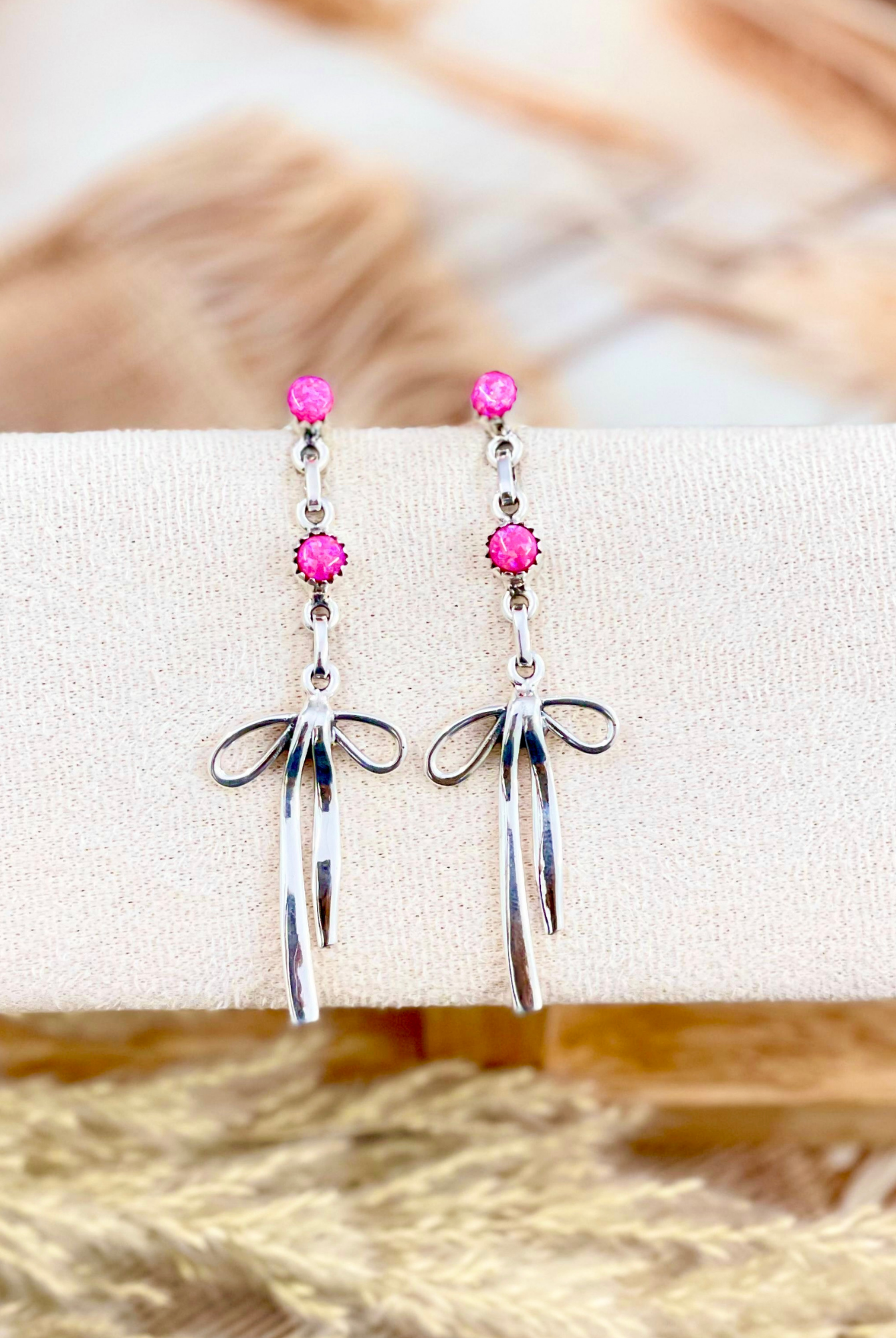 Neon Pink Opal & Bow Drop Earrings MADE TO ORDER-Stud Earrings-Krush Kandy, Women's Online Fashion Boutique Located in Phoenix, Arizona (Scottsdale Area)