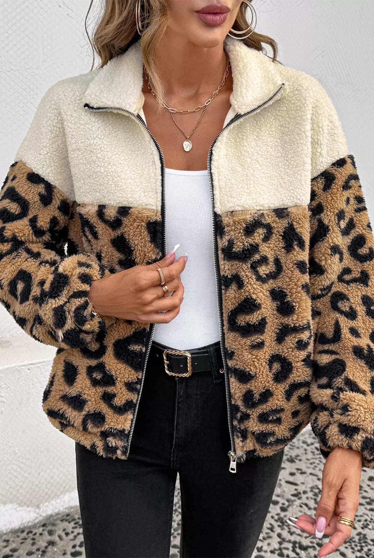 Leopard Zip Up Fleece Jacket-Jackets-Krush Kandy, Women's Online Fashion Boutique Located in Phoenix, Arizona (Scottsdale Area)