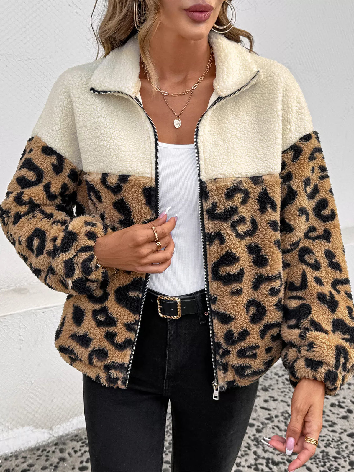 Leopard Zip Up Fleece Jacket-Jackets-Krush Kandy, Women's Online Fashion Boutique Located in Phoenix, Arizona (Scottsdale Area)