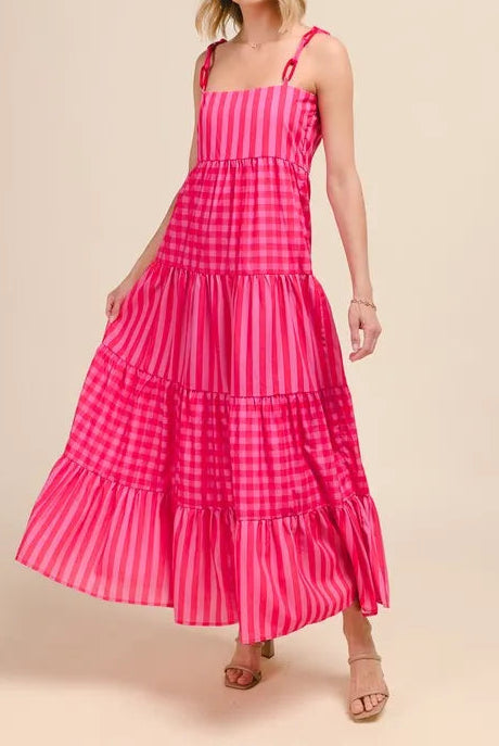 SO ME Stripe Tiered Maxi Dress with Colorful Chain Strap-Dresses-Krush Kandy, Women's Online Fashion Boutique Located in Phoenix, Arizona (Scottsdale Area)