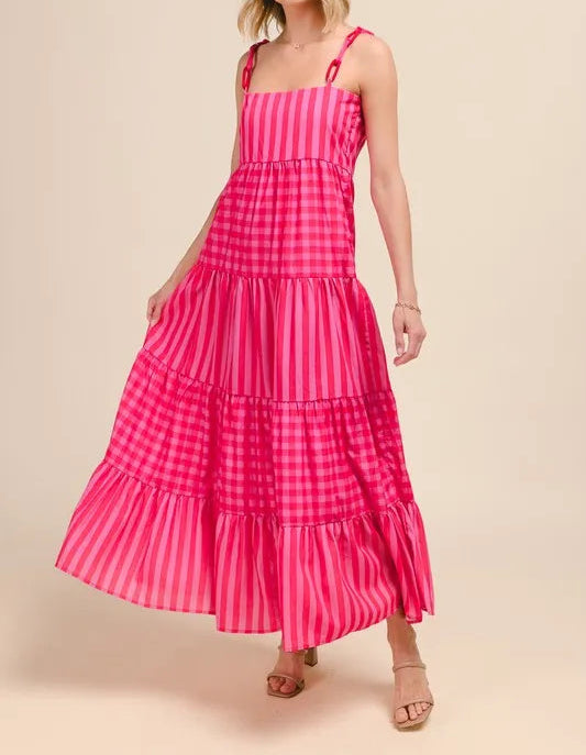 SO ME Stripe Tiered Maxi Dress with Colorful Chain Strap-Dresses-Krush Kandy, Women's Online Fashion Boutique Located in Phoenix, Arizona (Scottsdale Area)