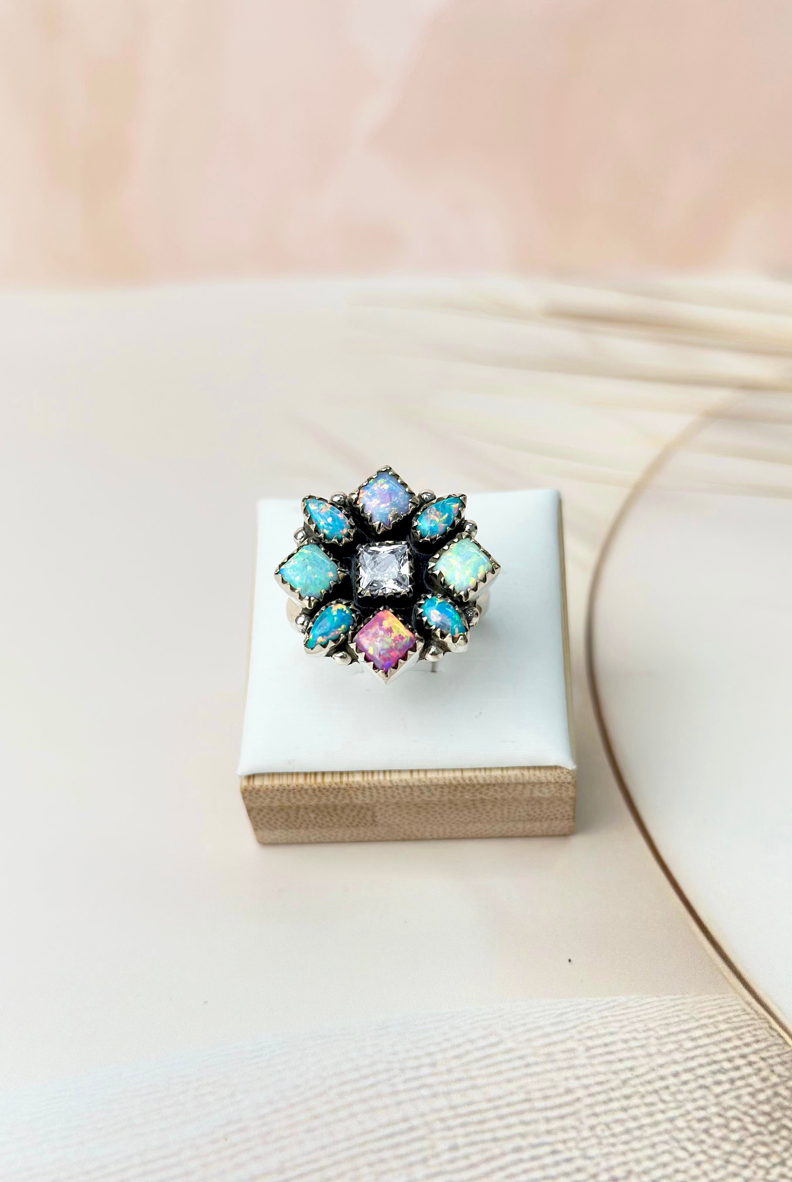 Multi Opal & Crystal Cluster Rings-Rings-Krush Kandy, Women's Online Fashion Boutique Located in Phoenix, Arizona (Scottsdale Area)