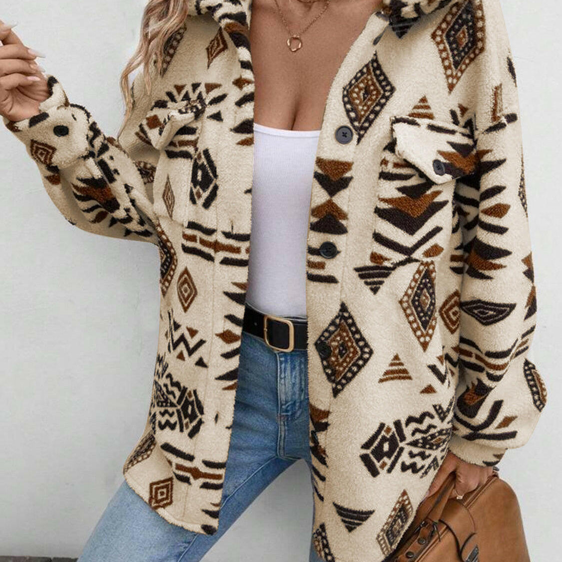 Geometric Button Up Dropped Shoulder Jacket-Krush Kandy, Women's Online Fashion Boutique Located in Phoenix, Arizona (Scottsdale Area)