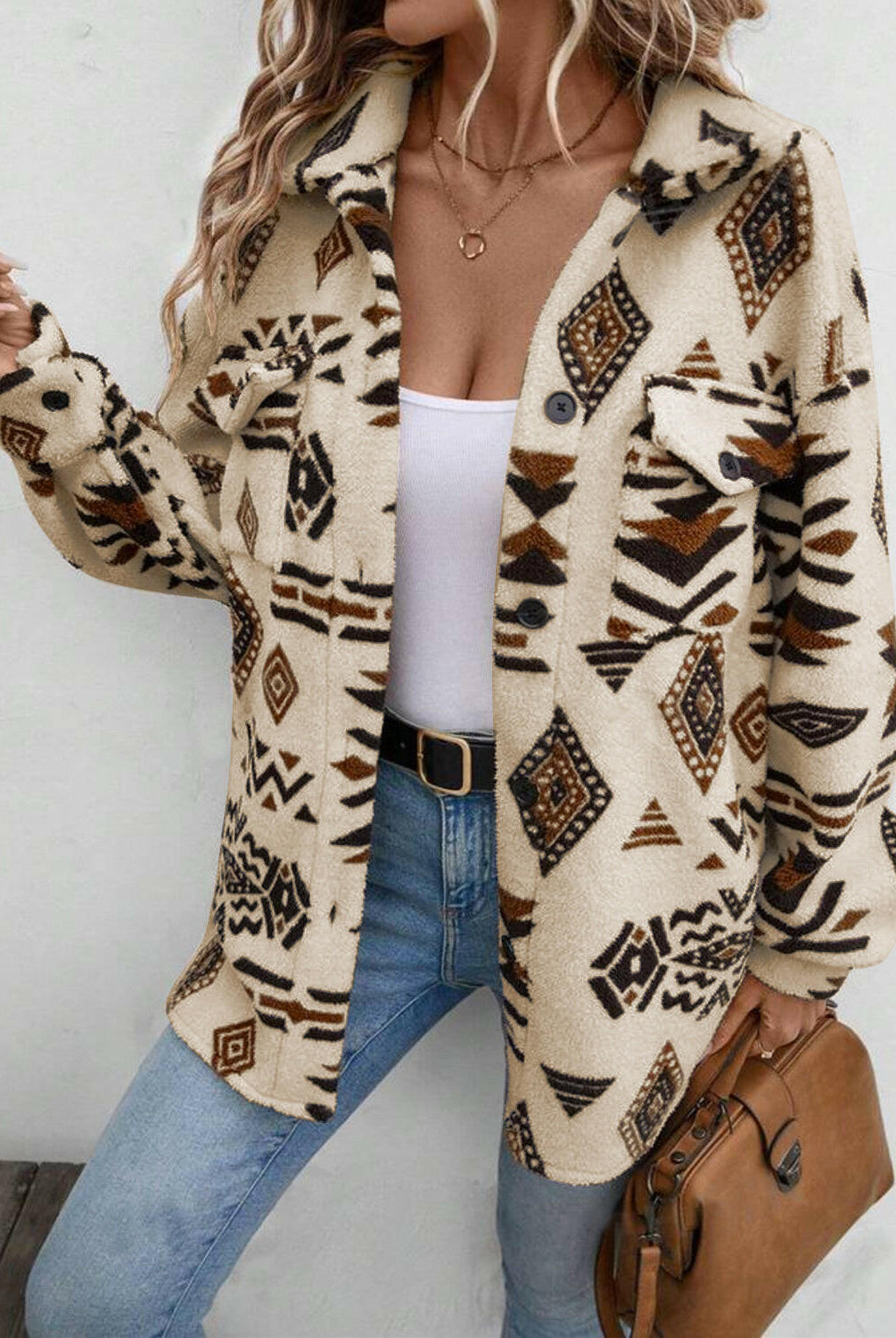 Geometric Button Up Dropped Shoulder Jacket-Krush Kandy, Women's Online Fashion Boutique Located in Phoenix, Arizona (Scottsdale Area)