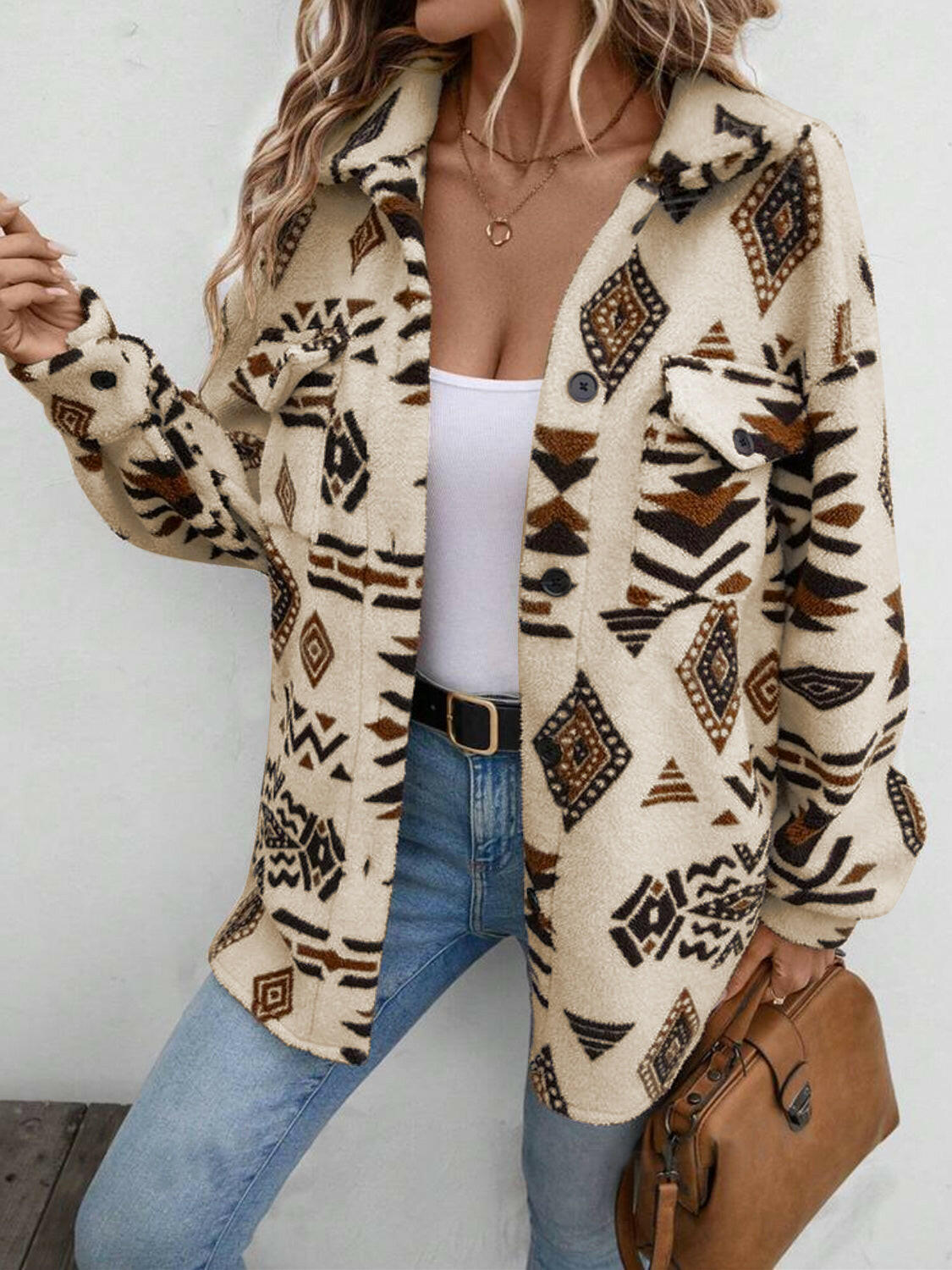 Geometric Button Up Dropped Shoulder Jacket-Krush Kandy, Women's Online Fashion Boutique Located in Phoenix, Arizona (Scottsdale Area)