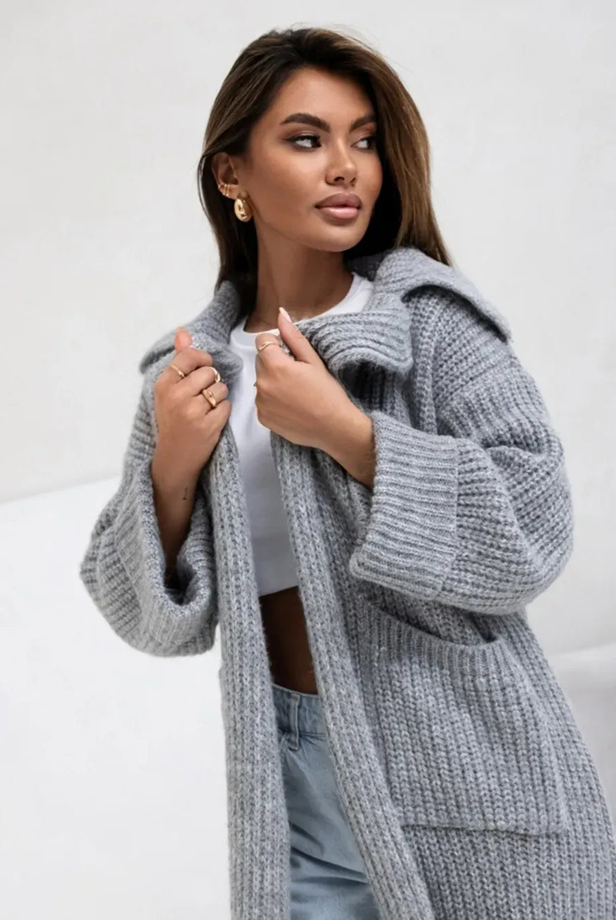 Pocketed Collared Neck Dropped Shoulder Cardigan-Krush Kandy, Women's Online Fashion Boutique Located in Phoenix, Arizona (Scottsdale Area)