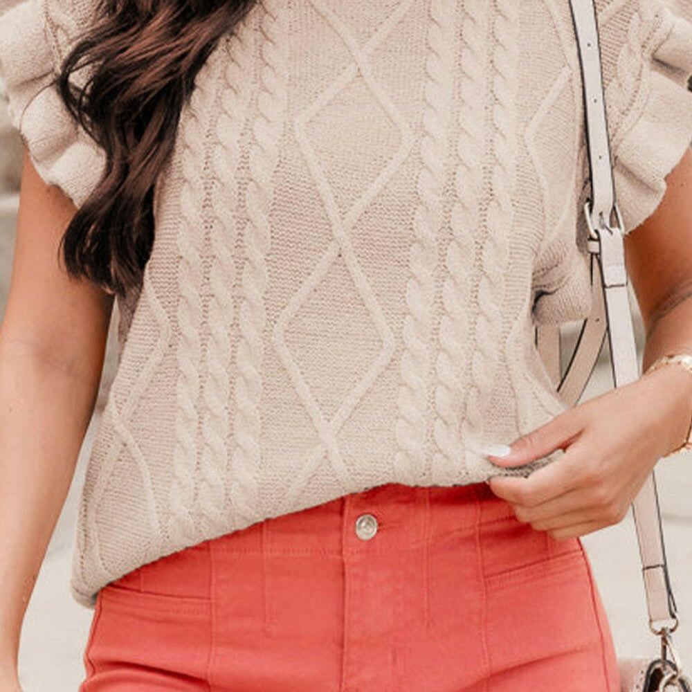 Cable-Knit Ruffled Mock Neck Sweater Vest-Sweaters-Krush Kandy, Women's Online Fashion Boutique Located in Phoenix, Arizona (Scottsdale Area)