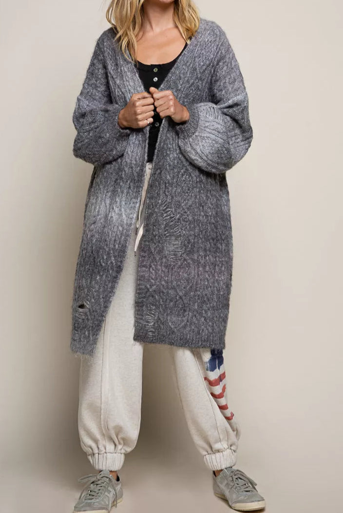 POL Distressed Cable-Knit Ombre Dying Cardigan-Cardigan-Krush Kandy, Women's Online Fashion Boutique Located in Phoenix, Arizona (Scottsdale Area)