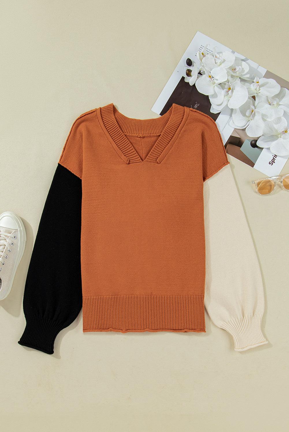 Colorblock Patchwork Knit Sweater-Sweatshirt-Krush Kandy, Women's Online Fashion Boutique Located in Phoenix, Arizona (Scottsdale Area)
