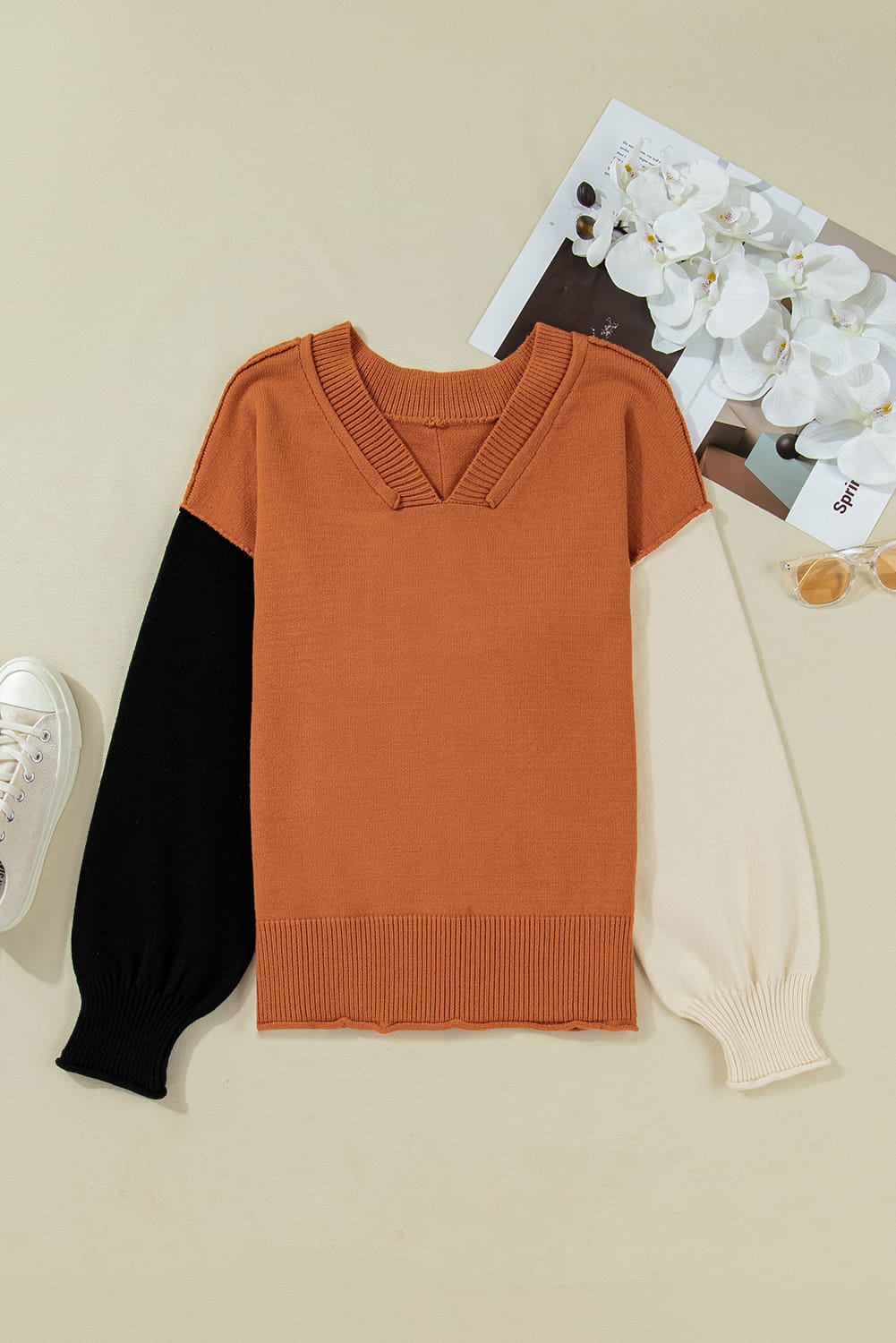 Colorblock Patchwork Knit Sweater-Sweatshirt-Krush Kandy, Women's Online Fashion Boutique Located in Phoenix, Arizona (Scottsdale Area)