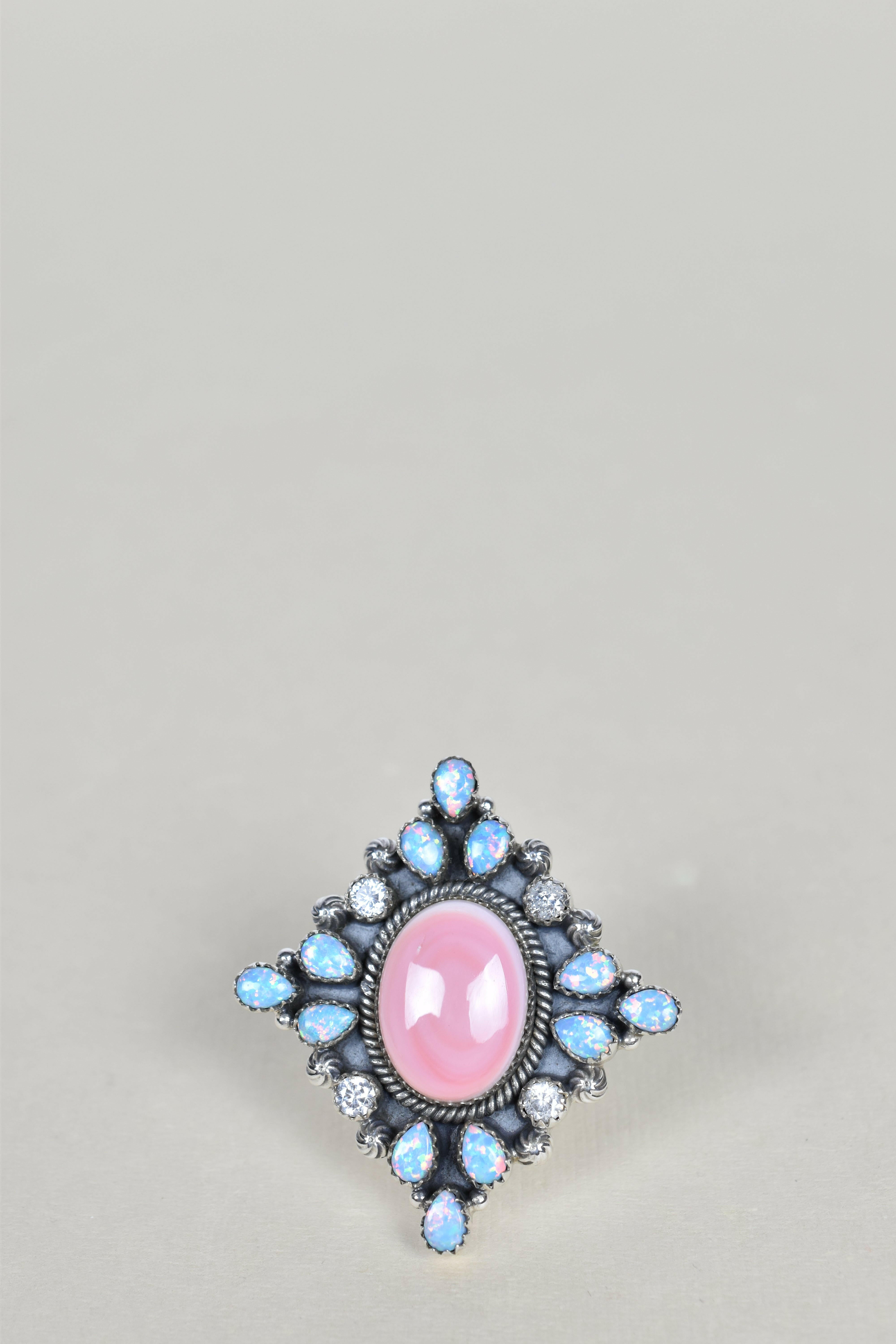 Pink Conch, Light Blue Opal and Crystal One of A Kind Ring-Cluster Rings-Krush Kandy, Women's Online Fashion Boutique Located in Phoenix, Arizona (Scottsdale Area)
