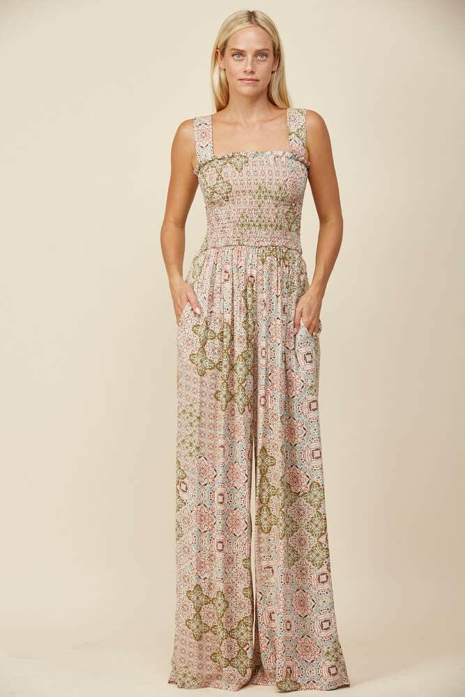 Boho Breeze Smocked Jumpsuit-Jumpsuits & Rompers-Krush Kandy, Women's Online Fashion Boutique Located in Phoenix, Arizona (Scottsdale Area)