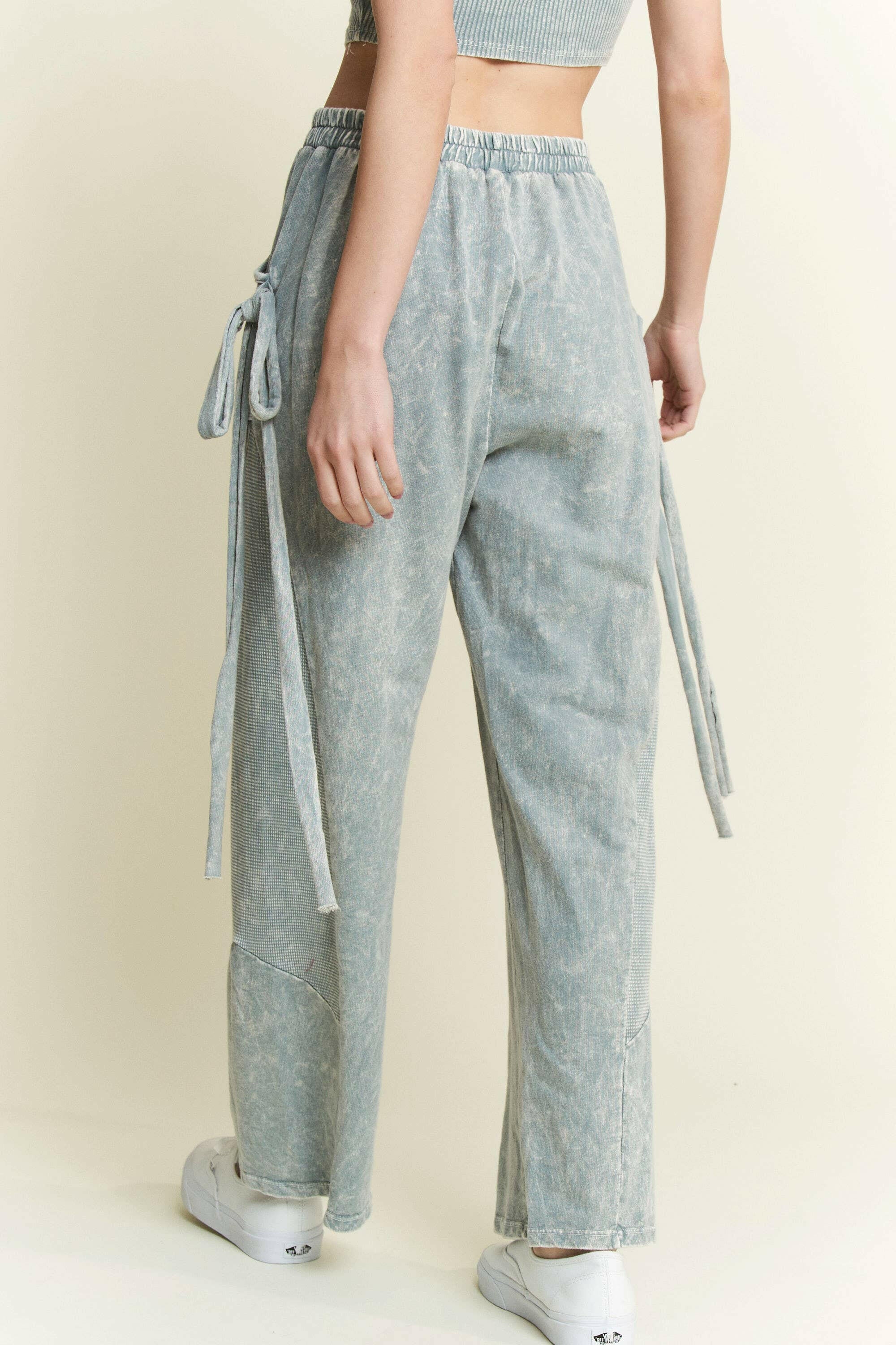 J.HER Mineral Wash Side Ribbon Bow pants-Pants-Krush Kandy, Women's Online Fashion Boutique Located in Phoenix, Arizona (Scottsdale Area)