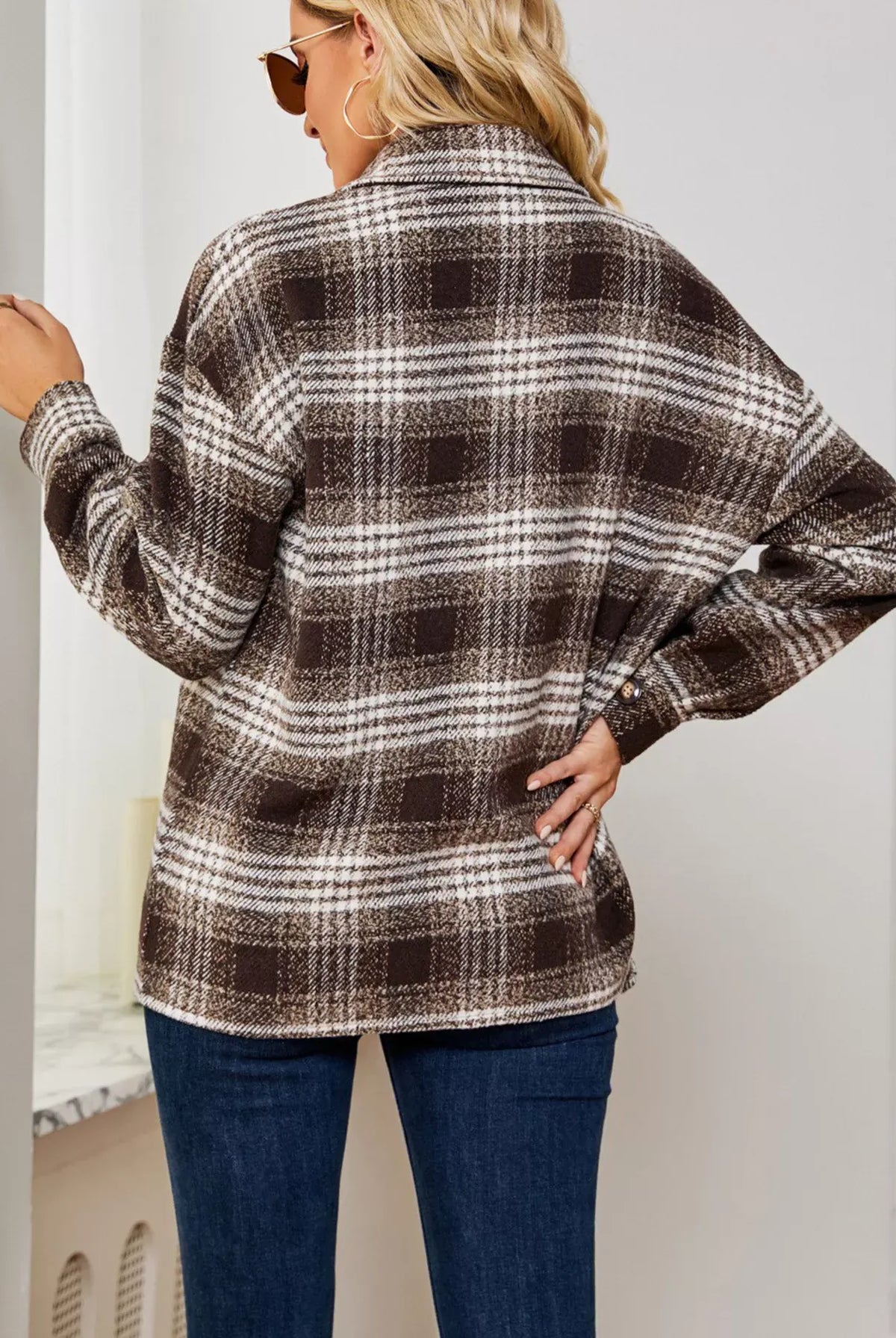 Plaid Button Up Long Sleeve Shacket-Jacket-Krush Kandy, Women's Online Fashion Boutique Located in Phoenix, Arizona (Scottsdale Area)