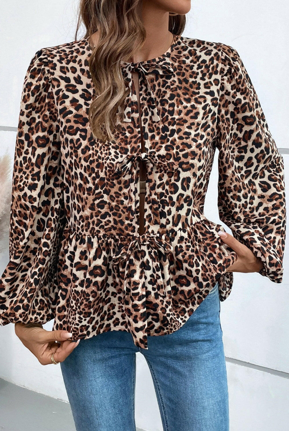 Ivy Lane Peplum Tied Long Sleeve Blouse-Krush Kandy, Women's Online Fashion Boutique Located in Phoenix, Arizona (Scottsdale Area)
