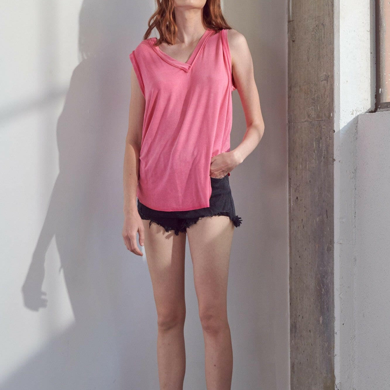 Mineral Washed V neck Sleeveless Top-Jumpsuits & Rompers-Krush Kandy, Women's Online Fashion Boutique Located in Phoenix, Arizona (Scottsdale Area)