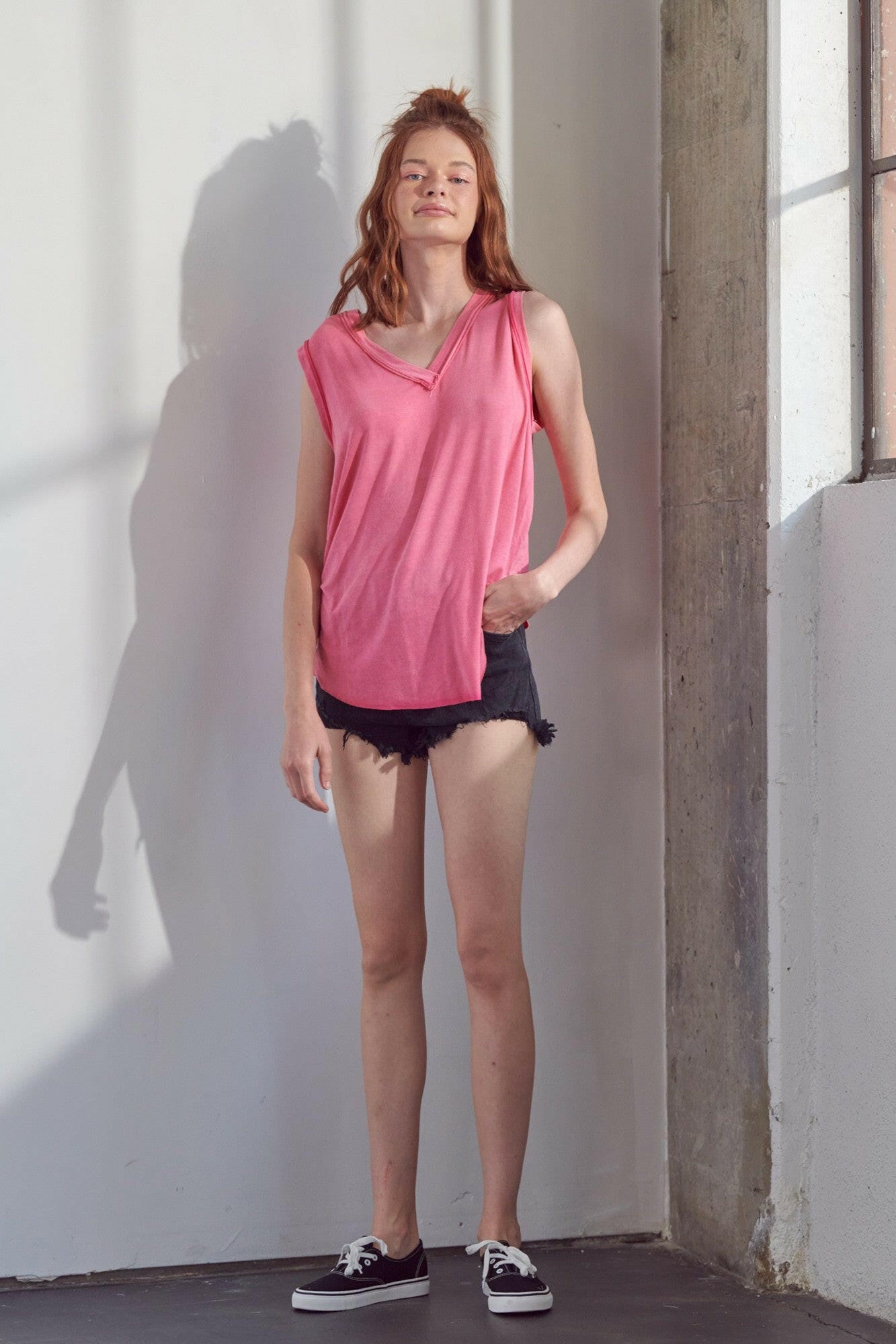 Mineral Washed V neck Sleeveless Top-Jumpsuits & Rompers-Krush Kandy, Women's Online Fashion Boutique Located in Phoenix, Arizona (Scottsdale Area)