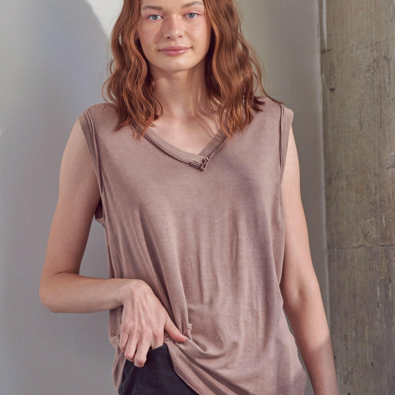 Mineral Washed V neck Sleeveless Top-Jumpsuits & Rompers-Krush Kandy, Women's Online Fashion Boutique Located in Phoenix, Arizona (Scottsdale Area)