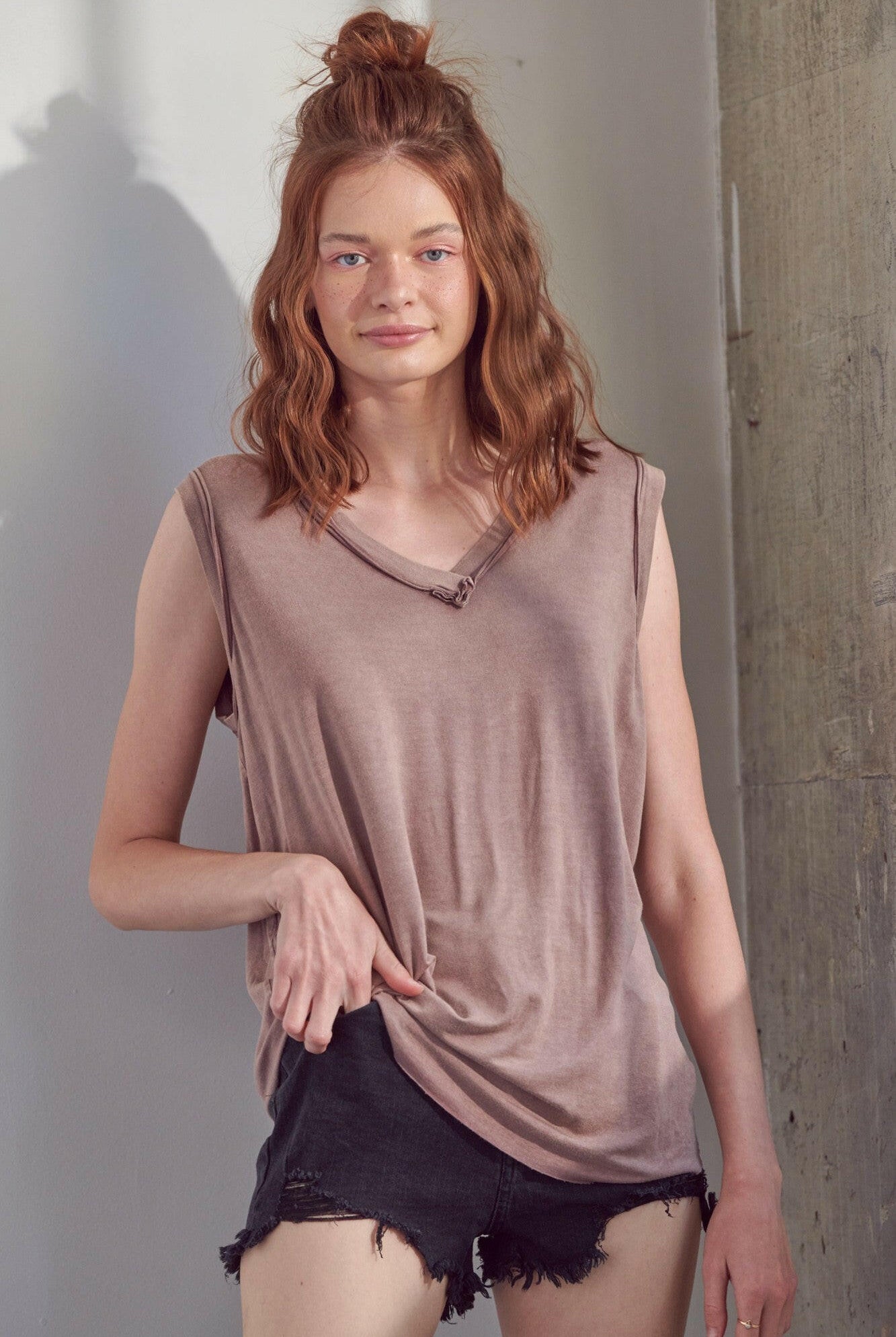 Mineral Washed V neck Sleeveless Top-Jumpsuits & Rompers-Krush Kandy, Women's Online Fashion Boutique Located in Phoenix, Arizona (Scottsdale Area)
