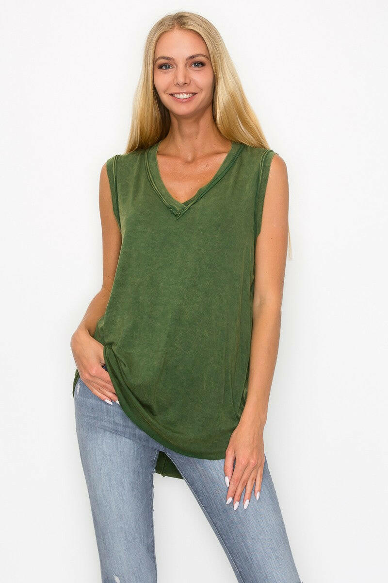 Mineral Washed V neck Sleeveless Top-Jumpsuits & Rompers-Krush Kandy, Women's Online Fashion Boutique Located in Phoenix, Arizona (Scottsdale Area)