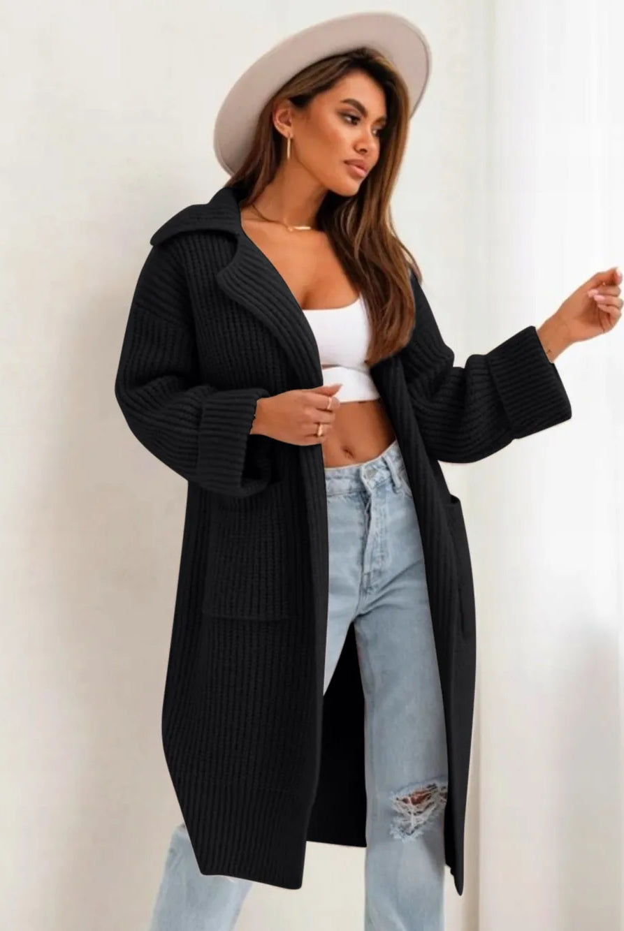 Pocketed Collared Neck Dropped Shoulder Cardigan-Krush Kandy, Women's Online Fashion Boutique Located in Phoenix, Arizona (Scottsdale Area)