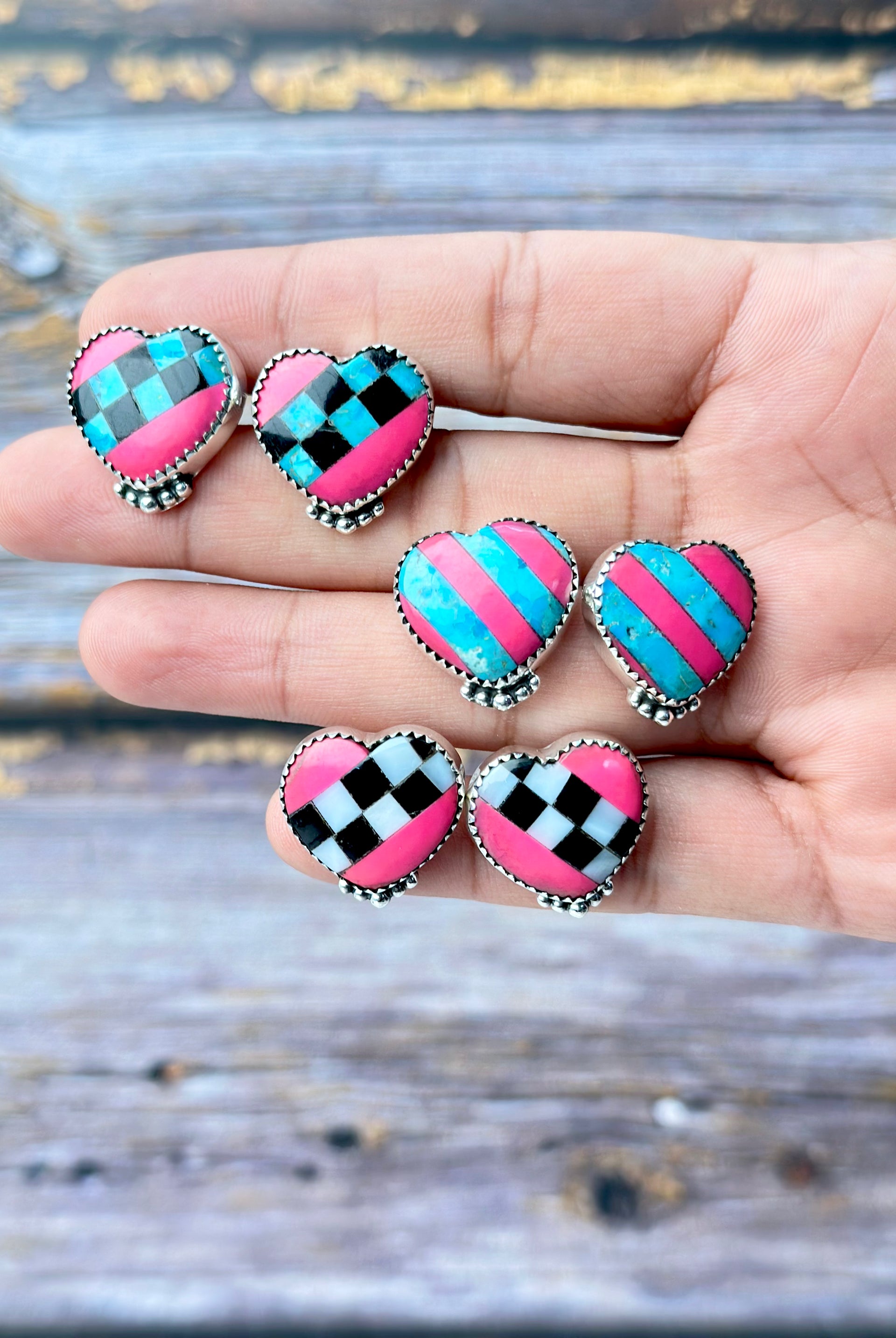 Kandy Hearts Stripe & Checkered Earrings-Earrings-Krush Kandy, Women's Online Fashion Boutique Located in Phoenix, Arizona (Scottsdale Area)