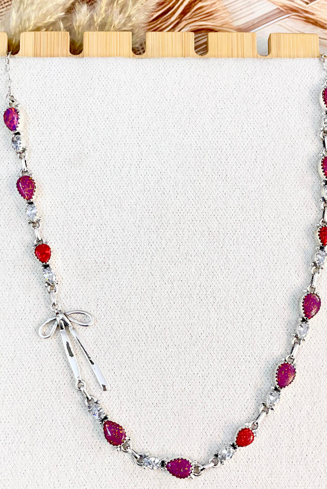 Sundance Charm Red Opal Bow Necklace-Necklaces-Krush Kandy, Women's Online Fashion Boutique Located in Phoenix, Arizona (Scottsdale Area)