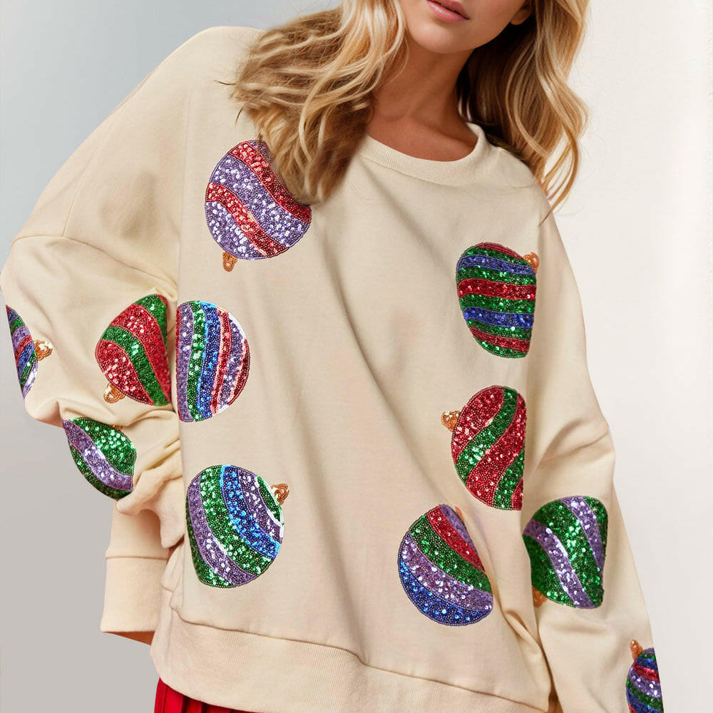 Christmas Element Sequin Round Neck Long Sleeve Sweatshirt-Sweatshirts-Krush Kandy, Women's Online Fashion Boutique Located in Phoenix, Arizona (Scottsdale Area)