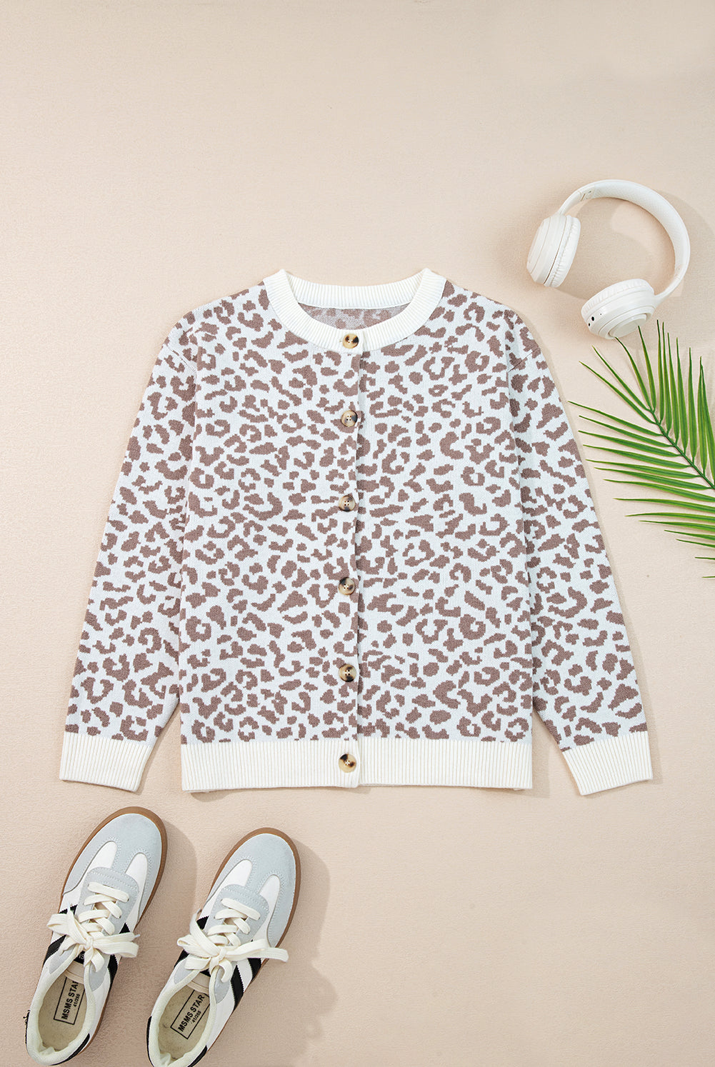 Cozy Khaki Leopard Button Cardigan-Sweaters-Krush Kandy, Women's Online Fashion Boutique Located in Phoenix, Arizona (Scottsdale Area)