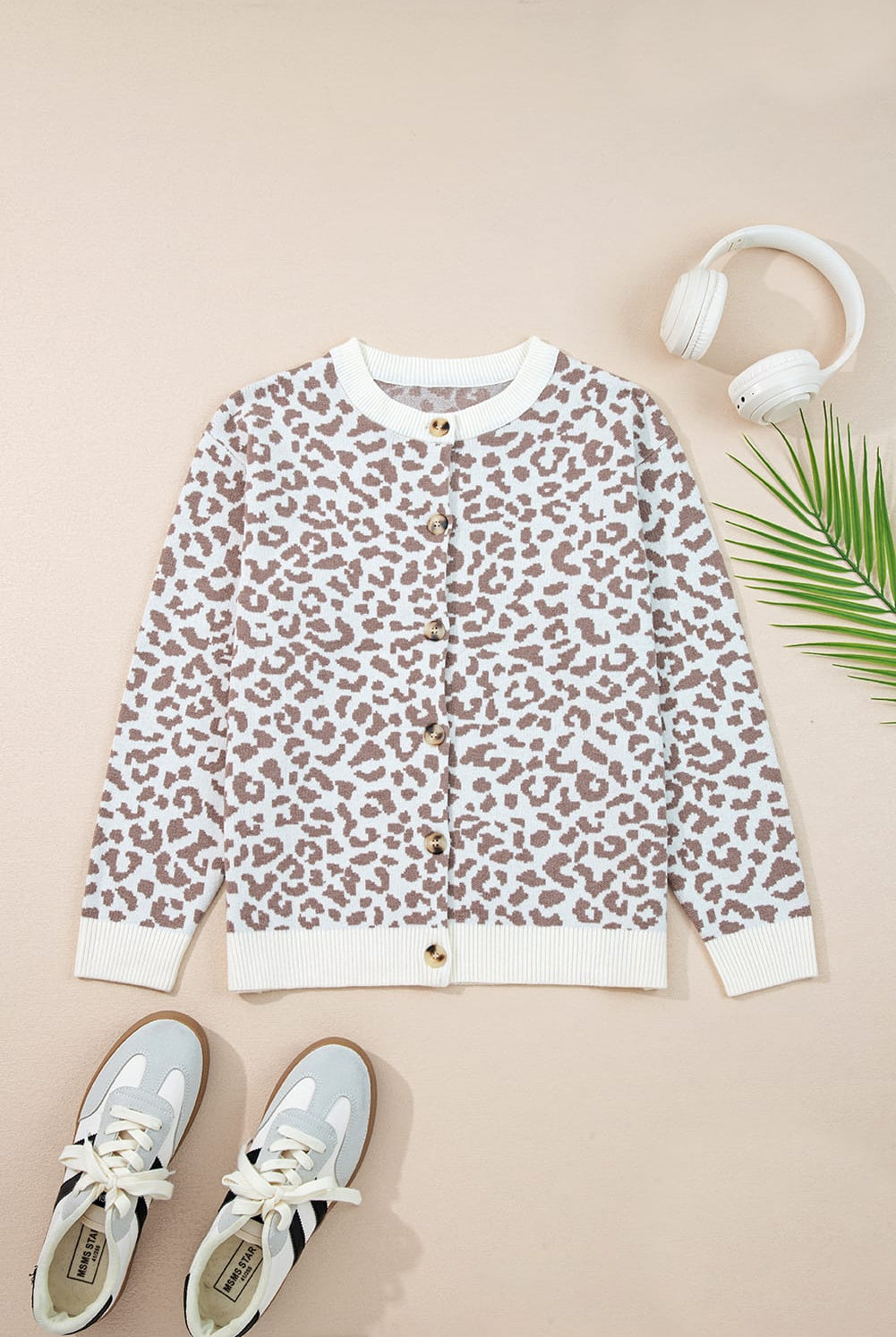 Cozy Khaki Leopard Button Cardigan-Sweaters-Krush Kandy, Women's Online Fashion Boutique Located in Phoenix, Arizona (Scottsdale Area)