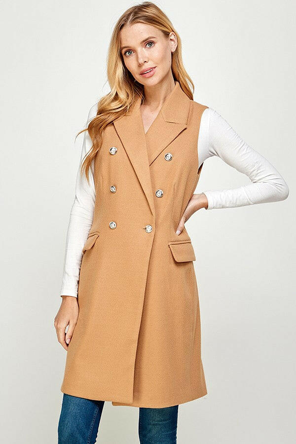 Sleek Double-Breasted Vest Coat-Vests-Krush Kandy, Women's Online Fashion Boutique Located in Phoenix, Arizona (Scottsdale Area)