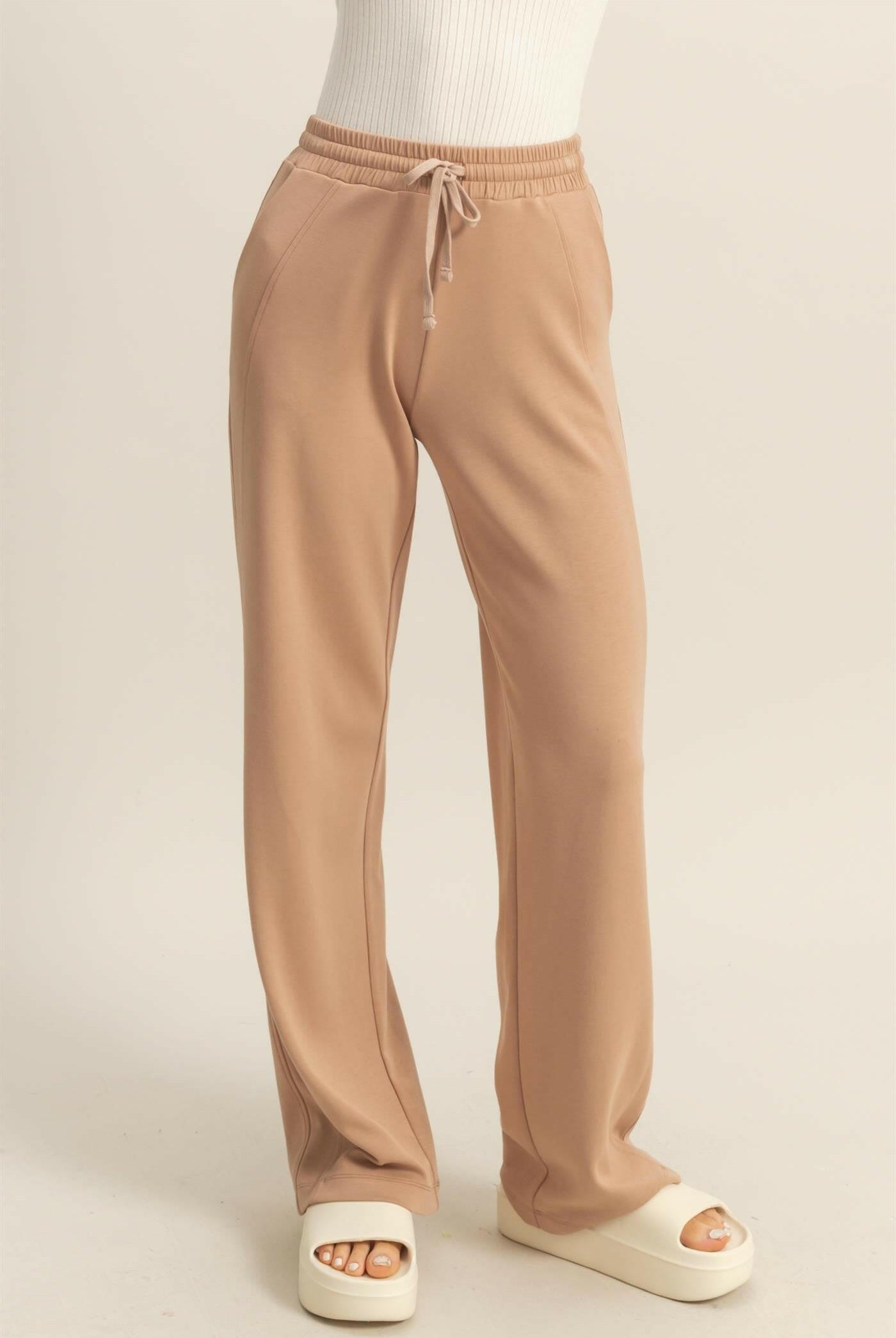 High-Waist Drawstring Straight-Cut Pants-Sweatpants-Krush Kandy, Women's Online Fashion Boutique Located in Phoenix, Arizona (Scottsdale Area)