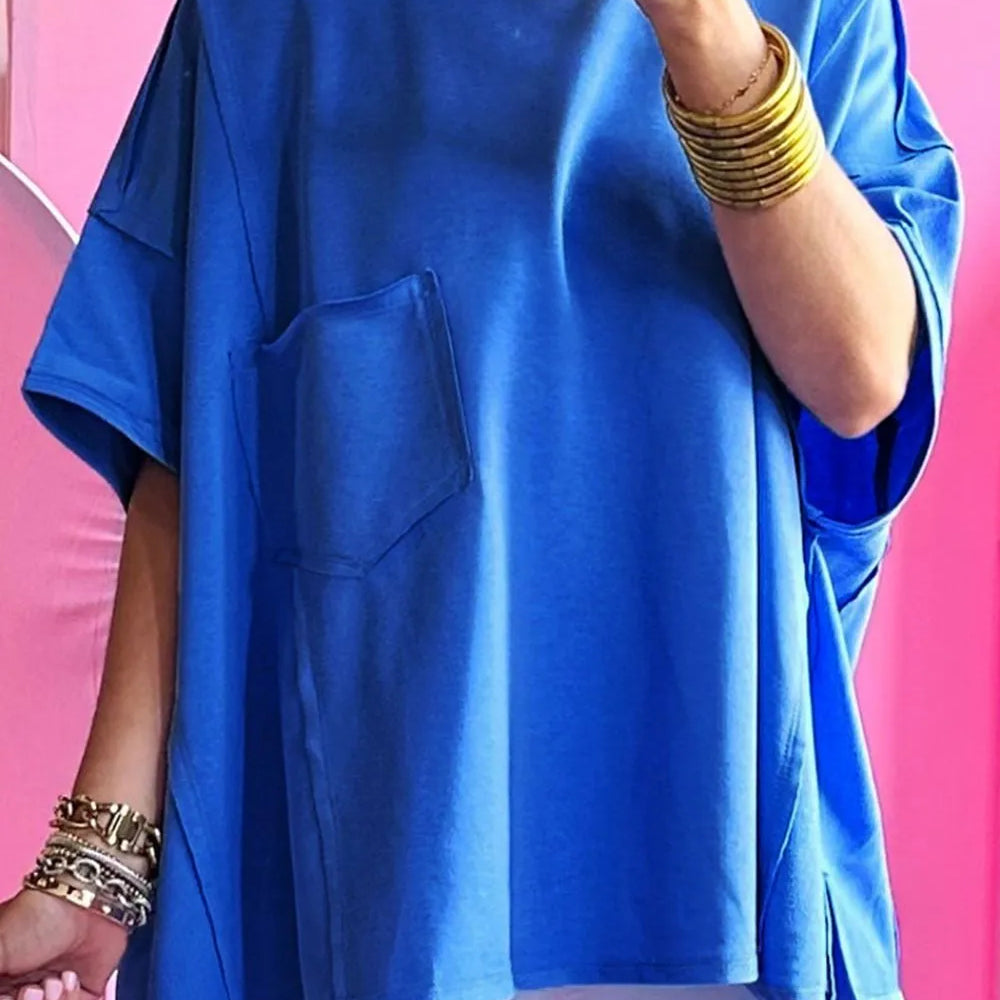 Patched Pocket Exposed Seam Oversize T-shirt-Tops-Krush Kandy, Women's Online Fashion Boutique Located in Phoenix, Arizona (Scottsdale Area)