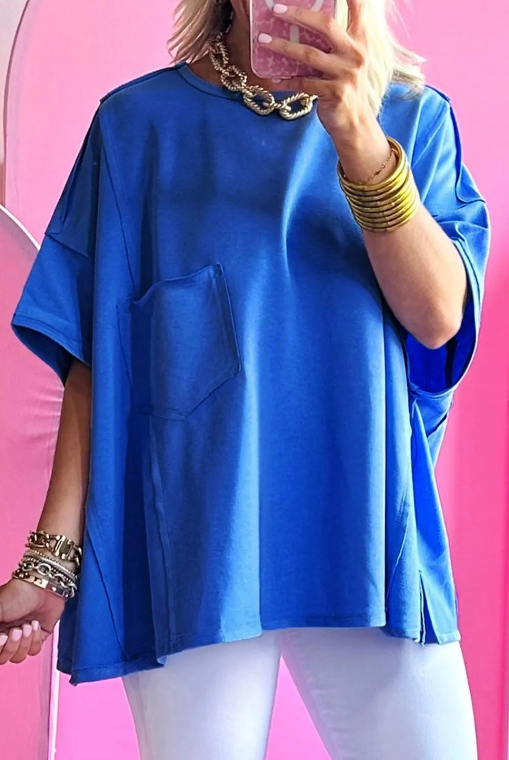 Patched Pocket Exposed Seam Oversize T-shirt-Tops-Krush Kandy, Women's Online Fashion Boutique Located in Phoenix, Arizona (Scottsdale Area)