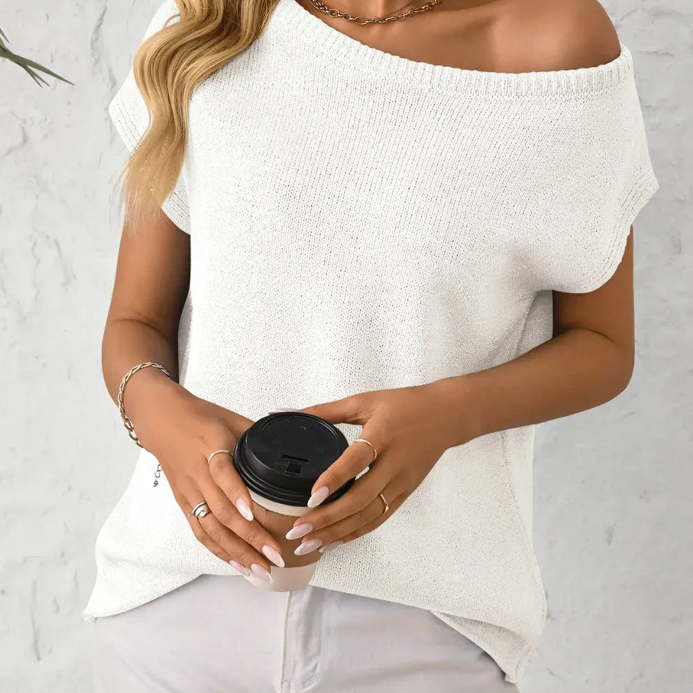 Mandy Boat Neck Short Sleeve Knit Top-Tops-Krush Kandy, Women's Online Fashion Boutique Located in Phoenix, Arizona (Scottsdale Area)