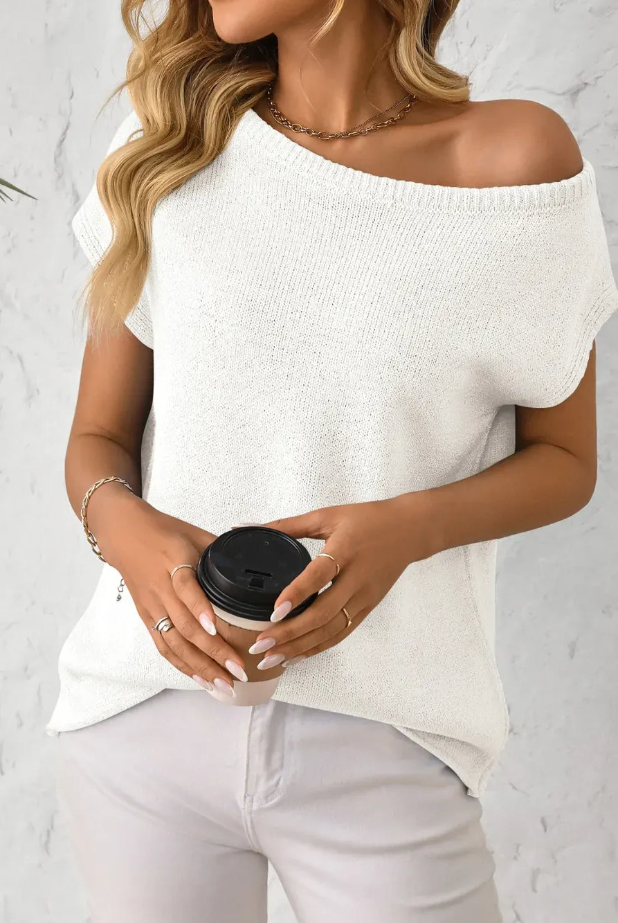 Mandy Boat Neck Short Sleeve Knit Top-Tops-Krush Kandy, Women's Online Fashion Boutique Located in Phoenix, Arizona (Scottsdale Area)