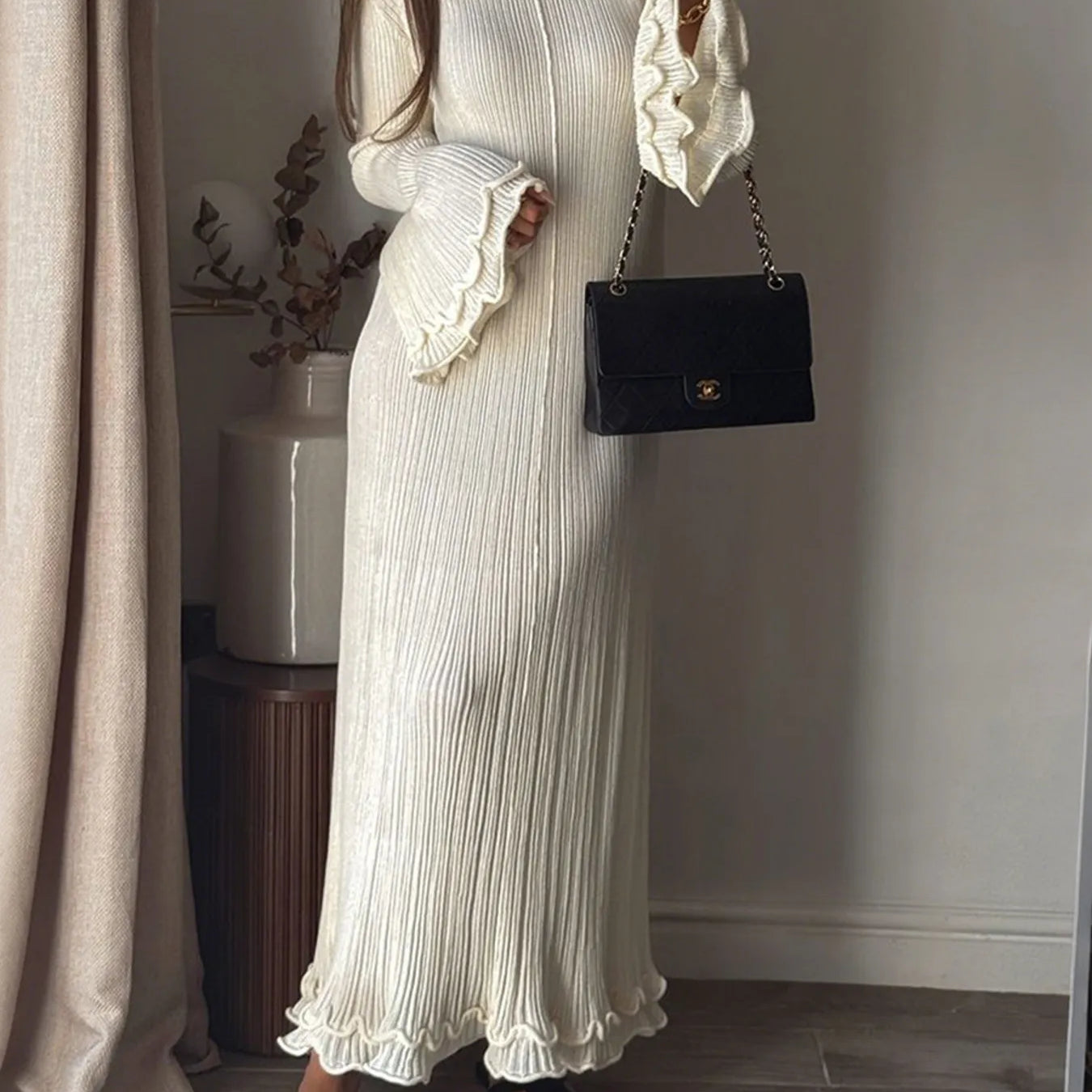 Ribbed Long Sleeve Dress with Ruffle Hem-Dresses-Krush Kandy, Women's Online Fashion Boutique Located in Phoenix, Arizona (Scottsdale Area)