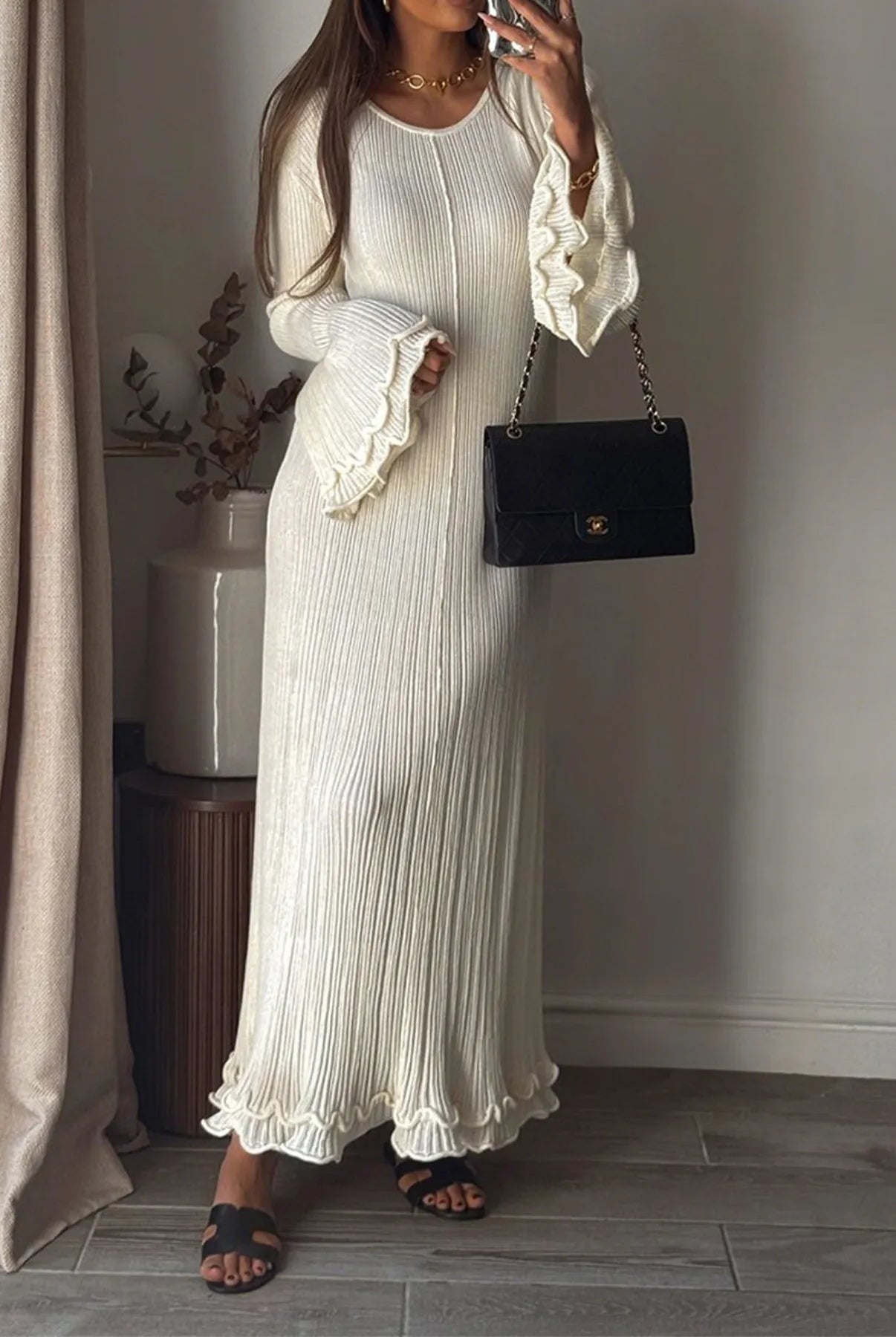 Ribbed Long Sleeve Dress with Ruffle Hem-Dresses-Krush Kandy, Women's Online Fashion Boutique Located in Phoenix, Arizona (Scottsdale Area)