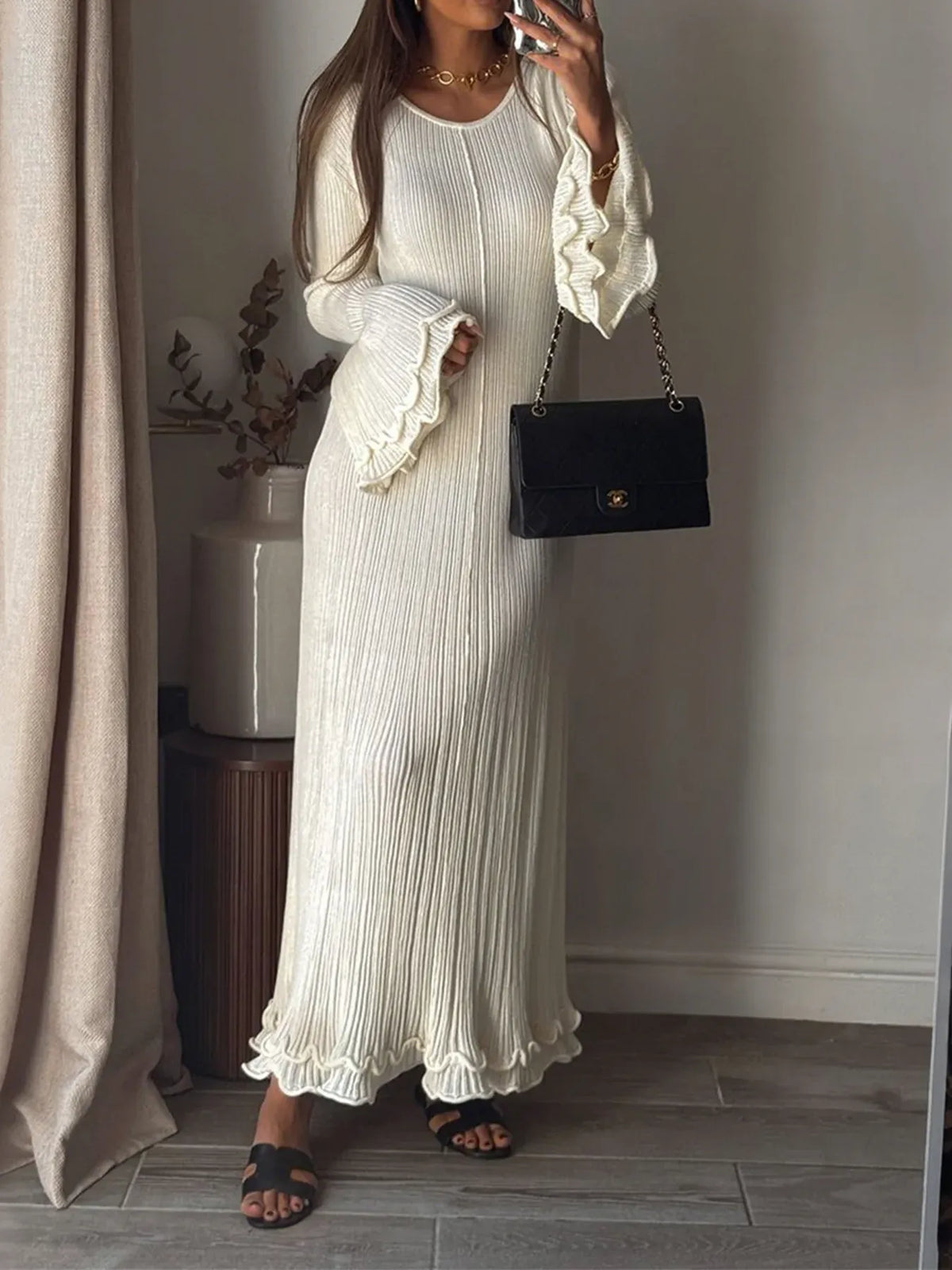 Ribbed Long Sleeve Dress with Ruffle Hem-Dresses-Krush Kandy, Women's Online Fashion Boutique Located in Phoenix, Arizona (Scottsdale Area)