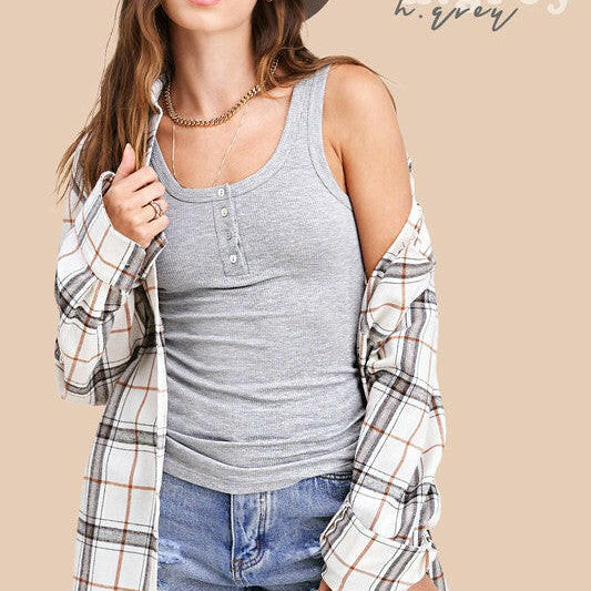 Let's Talk Later Button Detail Tank Top | 9 Colors!-Tanks-Krush Kandy, Women's Online Fashion Boutique Located in Phoenix, Arizona (Scottsdale Area)