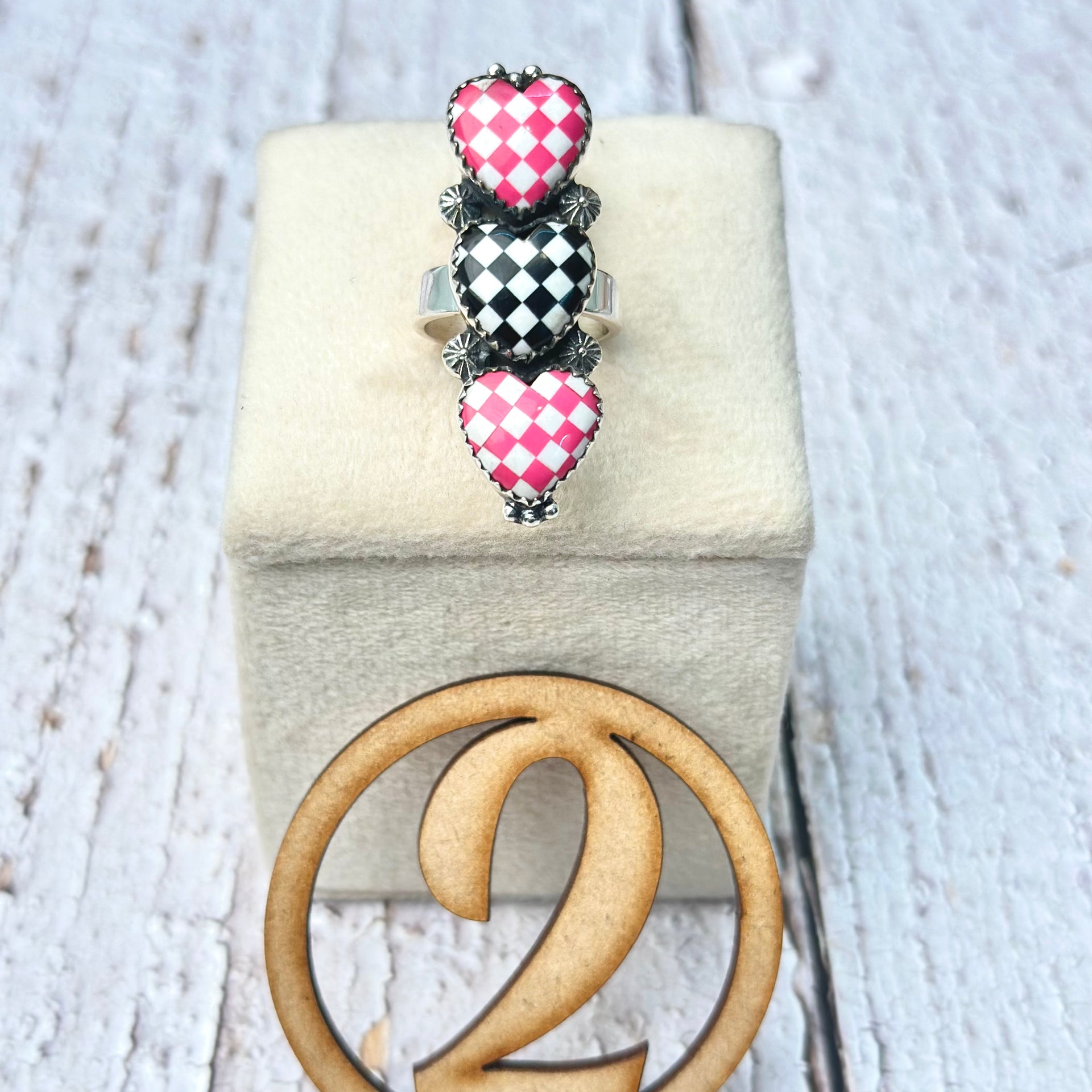 Harley's Checkered Heart Rings-Ring-Krush Kandy, Women's Online Fashion Boutique Located in Phoenix, Arizona (Scottsdale Area)